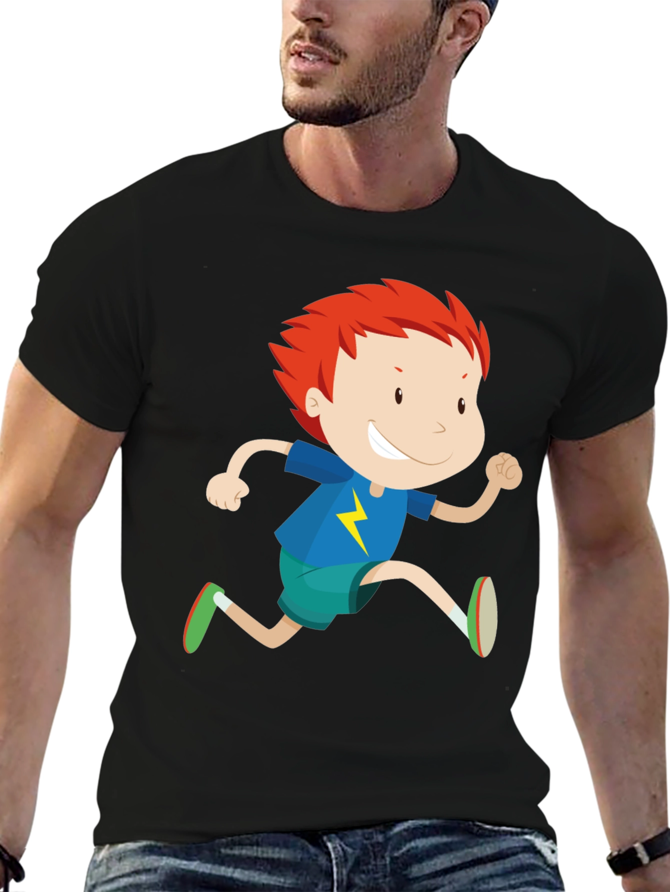 Black Boy Running Graphic Print Crew Neck T-Shirt view 6