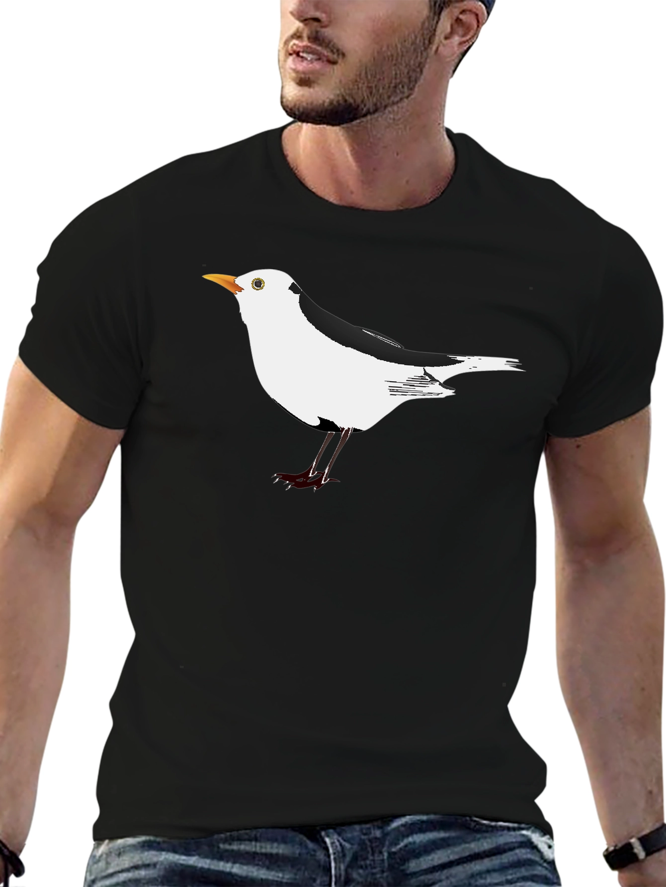 Black Black T-Shirt with Unique Seagull Bird Graphic view 6