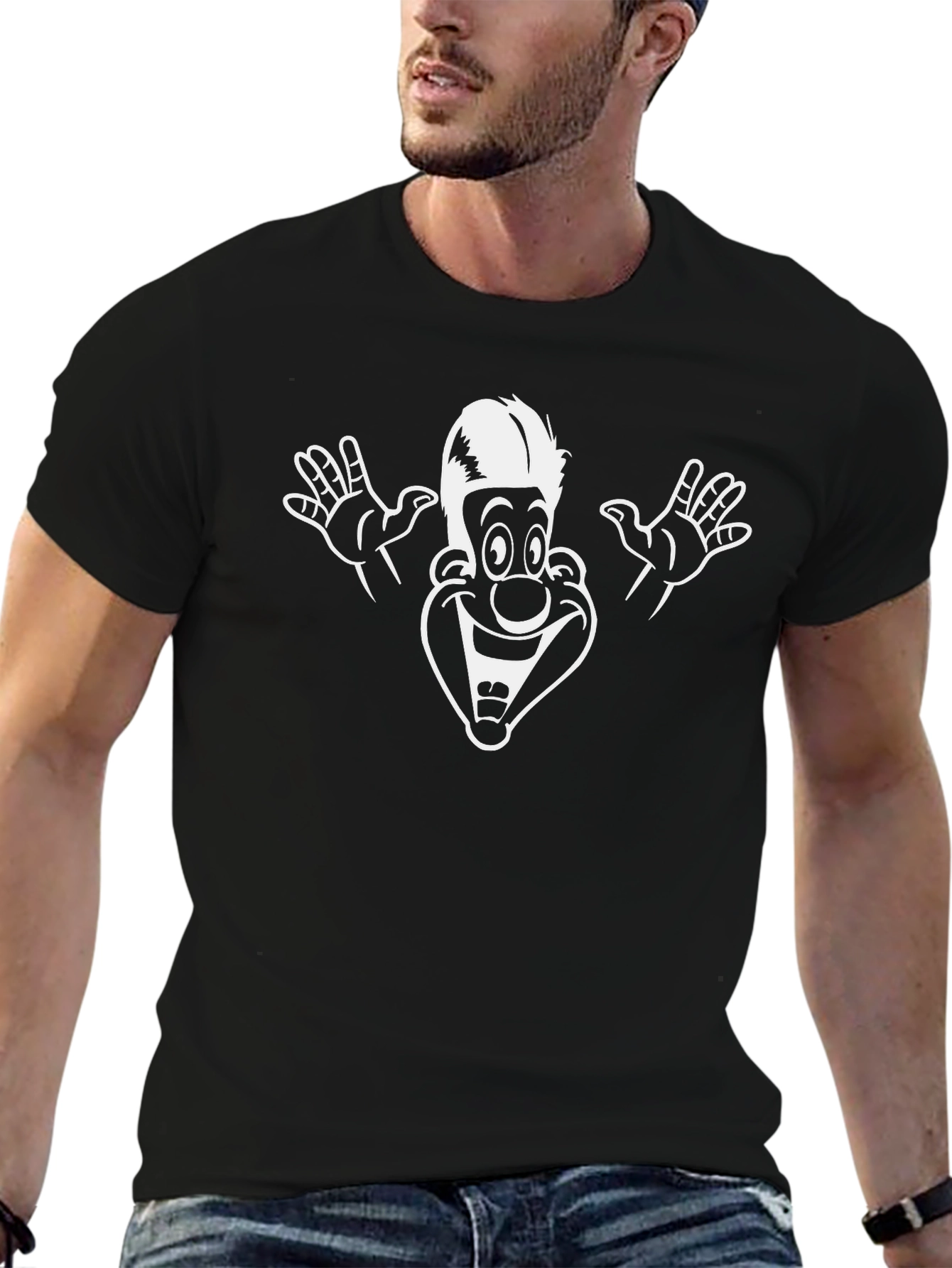 Black Funny Cartoon Graphic Tee - Black Cotton T-Shirt view 6