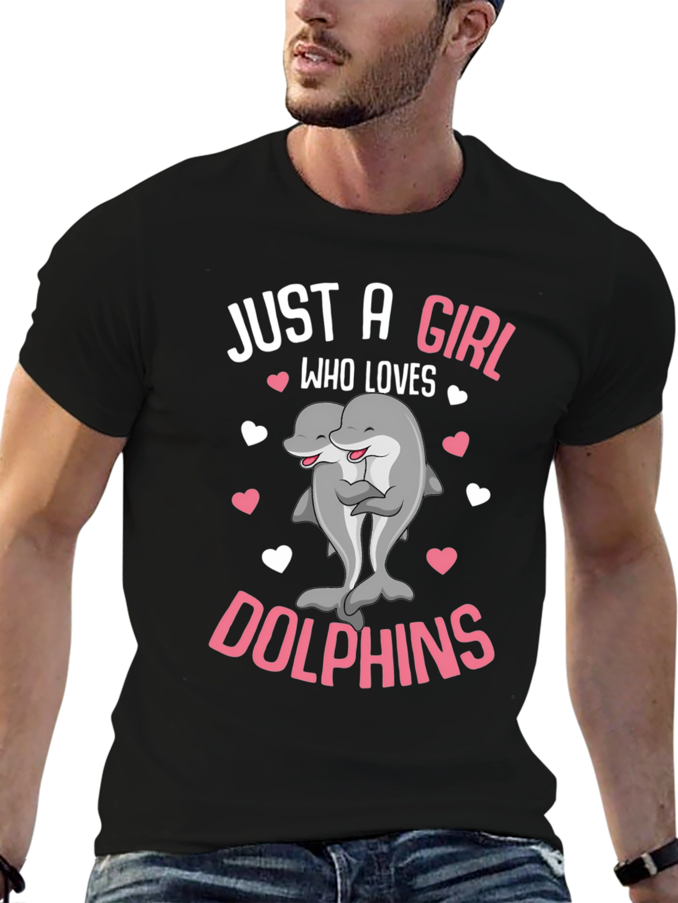 Black Just a Girl Who Loves Dolphins T-Shirt view 6
