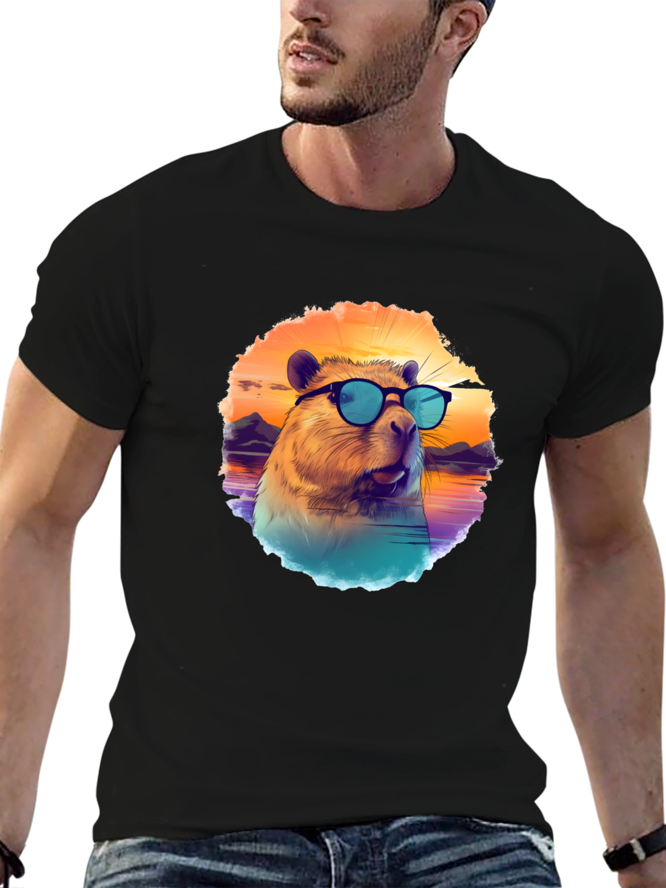 Black Cool Capybara T-Shirt view 6