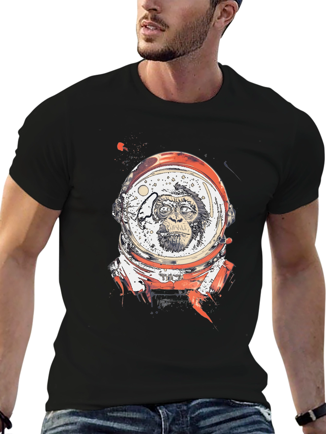 Astro Monkey Graphic Tee - Bold Black T-Shirt - 6