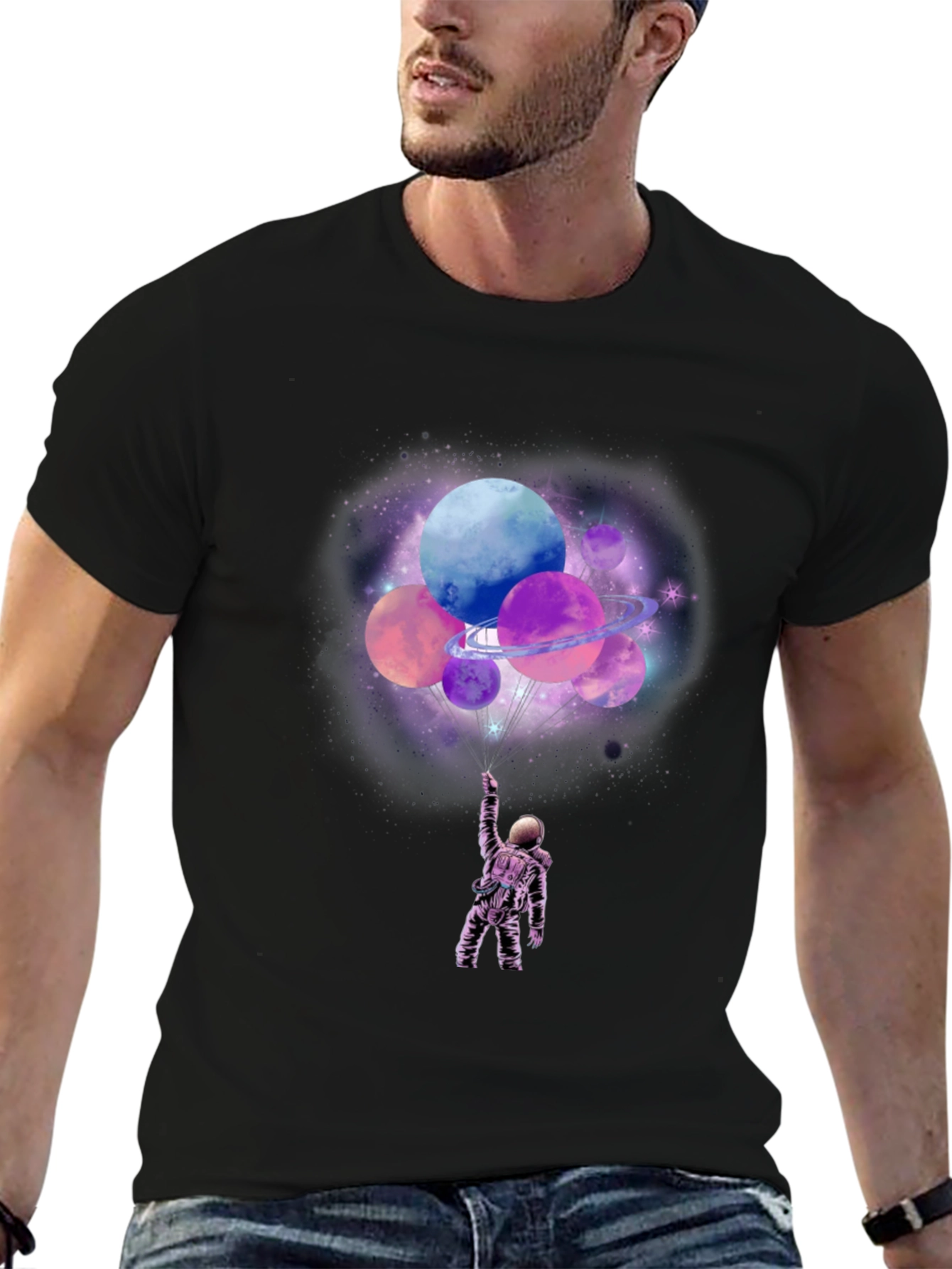 Black Astronaut Planets Graphic T-Shirt view 6