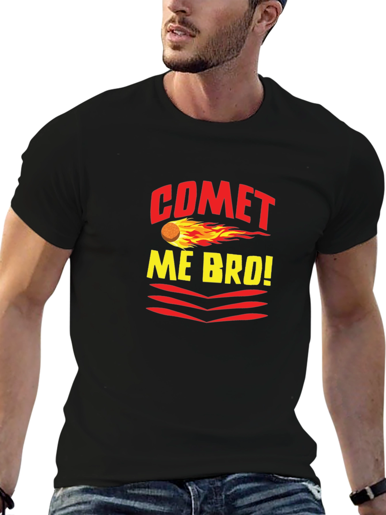 Black Comet Me Bro! Graphic Tee - Trendy Black T-Shirt view 6