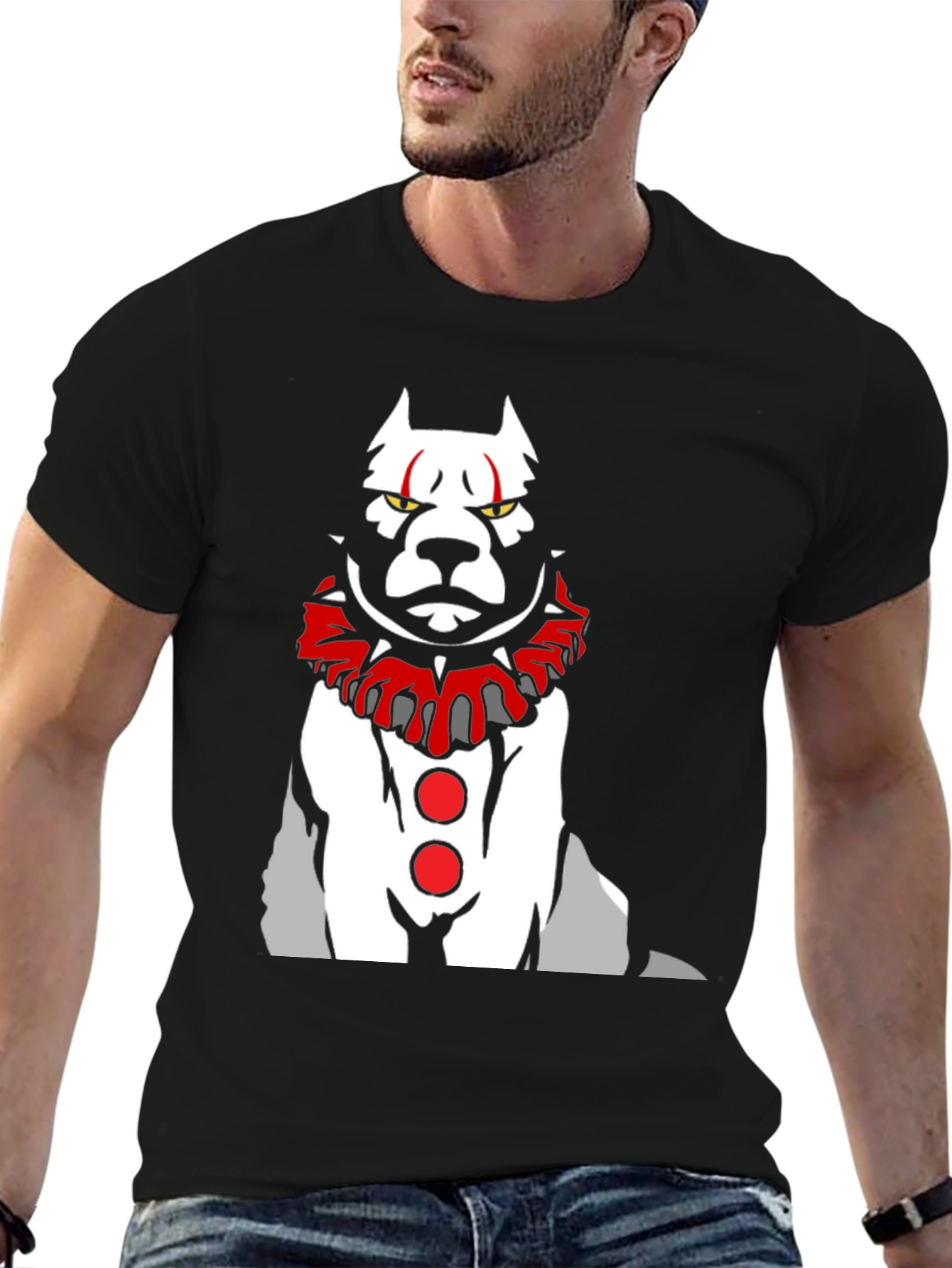 Black Scary Clown Dog Graphic T-Shirt view 6