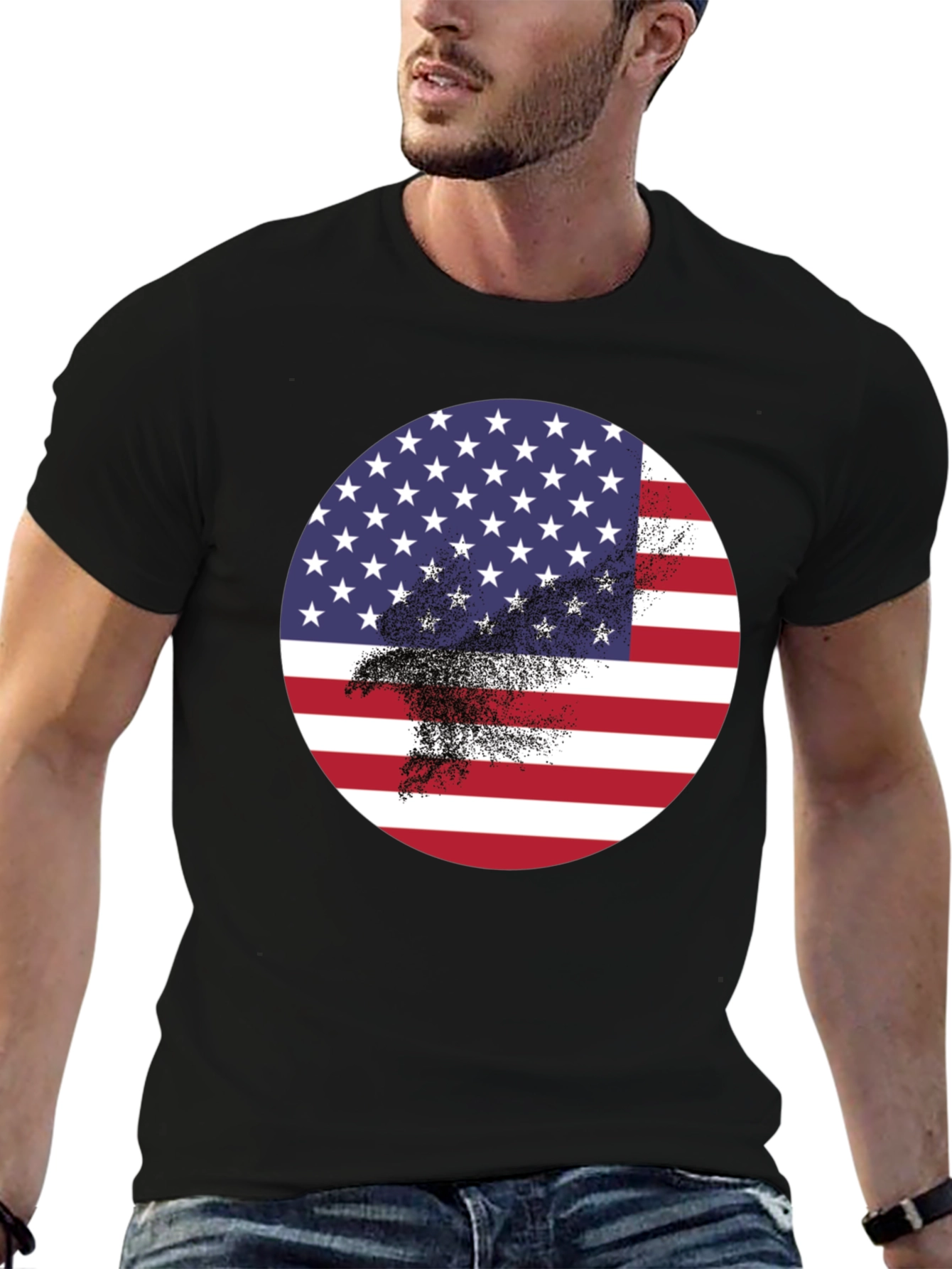 Black American Flag Eagle Graphic Black T-Shirt view 6