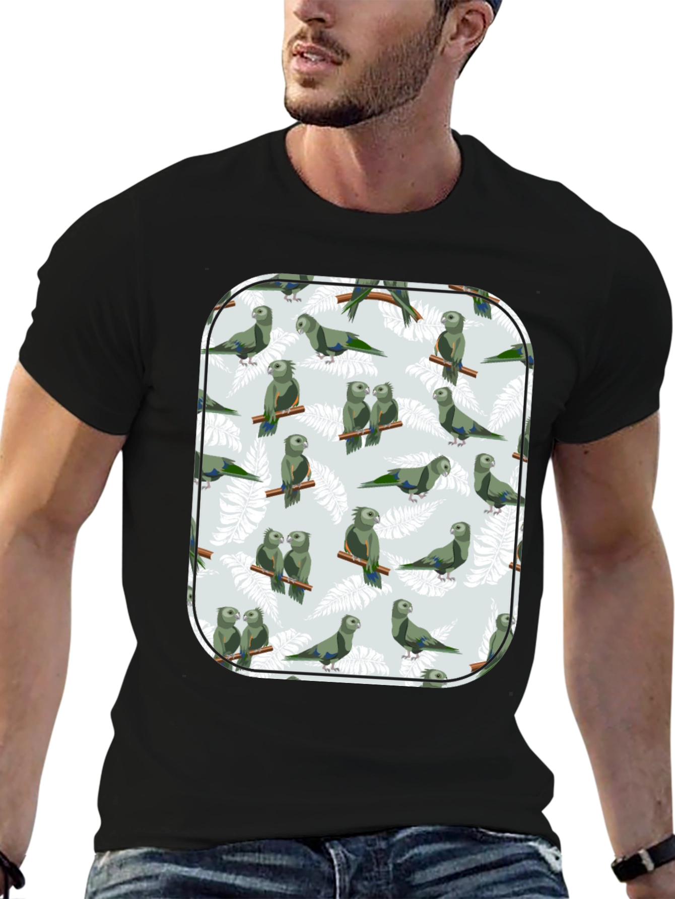 Black Parrot Print T-Shirt - Unique Graphic Tee view 6