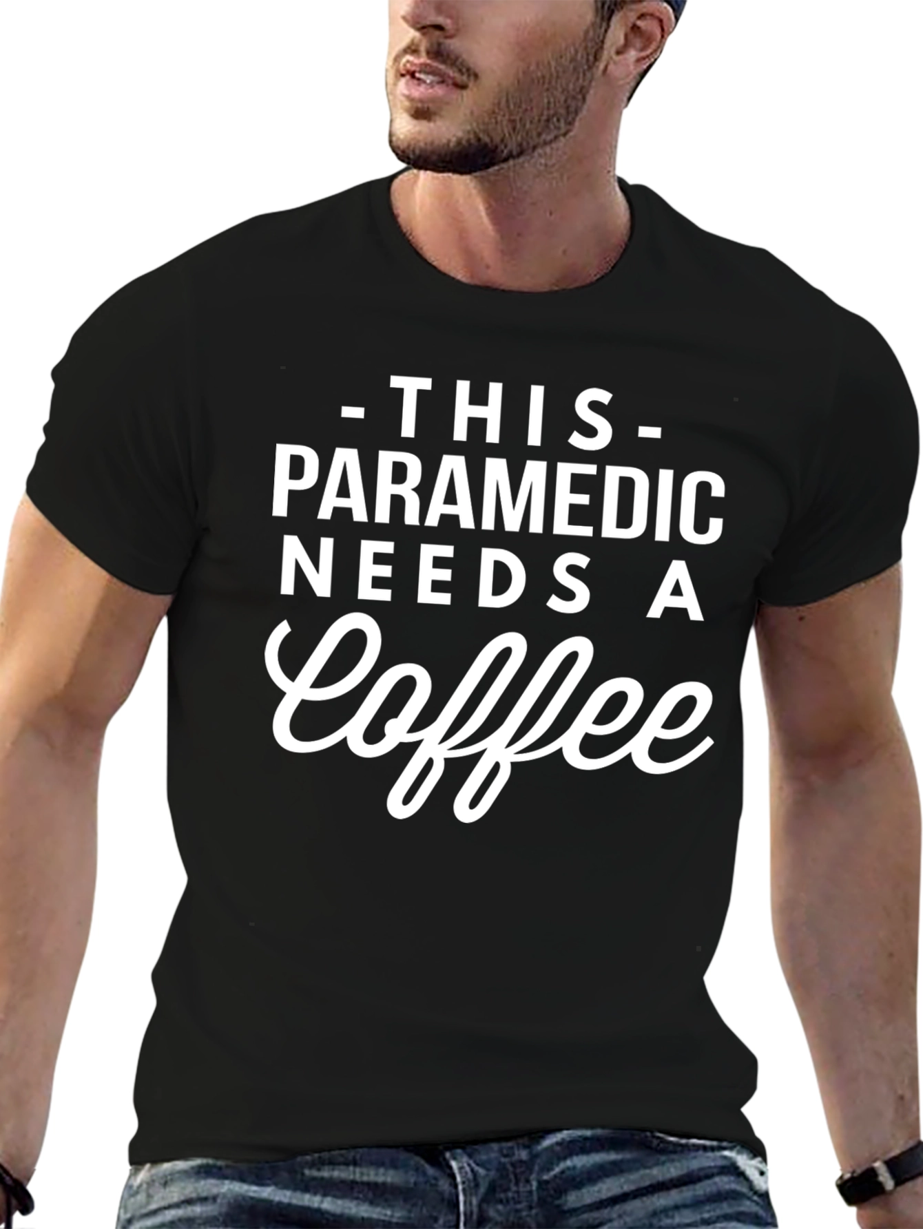 Black Paramedic Needs Coffee Black T-Shirt view 6