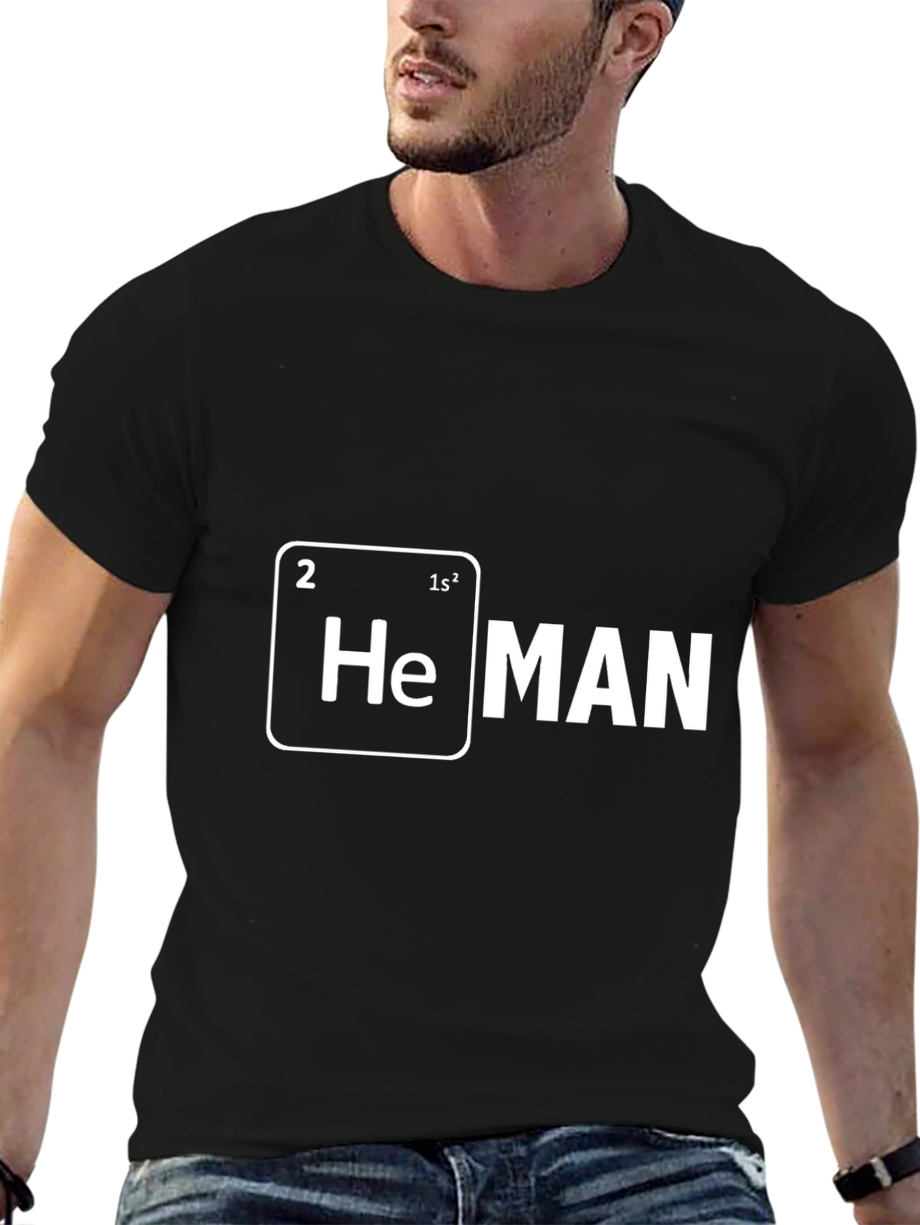 Black He MAN Periodic Table T-Shirt Funny Science Tee view 6