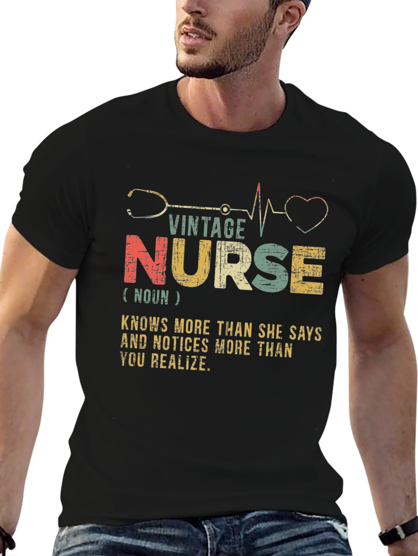 Black Vintage Nurse T-Shirt - Knows More Than She Says! view 6