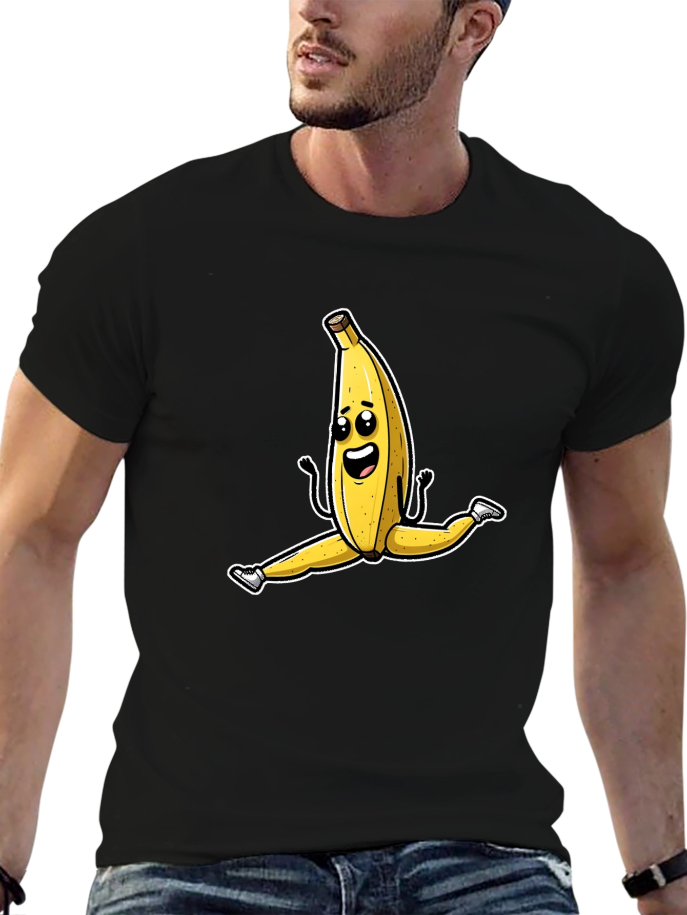 Black Banana Split T-Shirt - Funny Fruit Cartoon Tee view 6