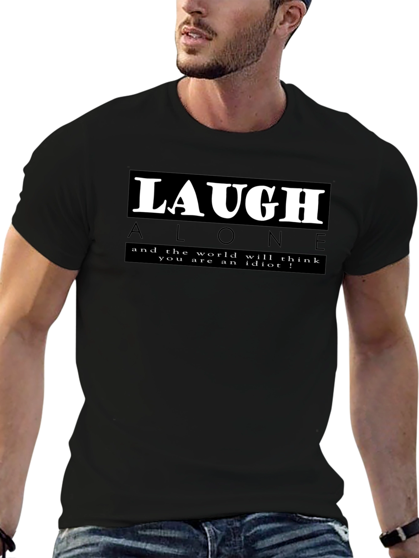 Black Laugh Alone Graphic Tee - Black Cotton Blend view 6