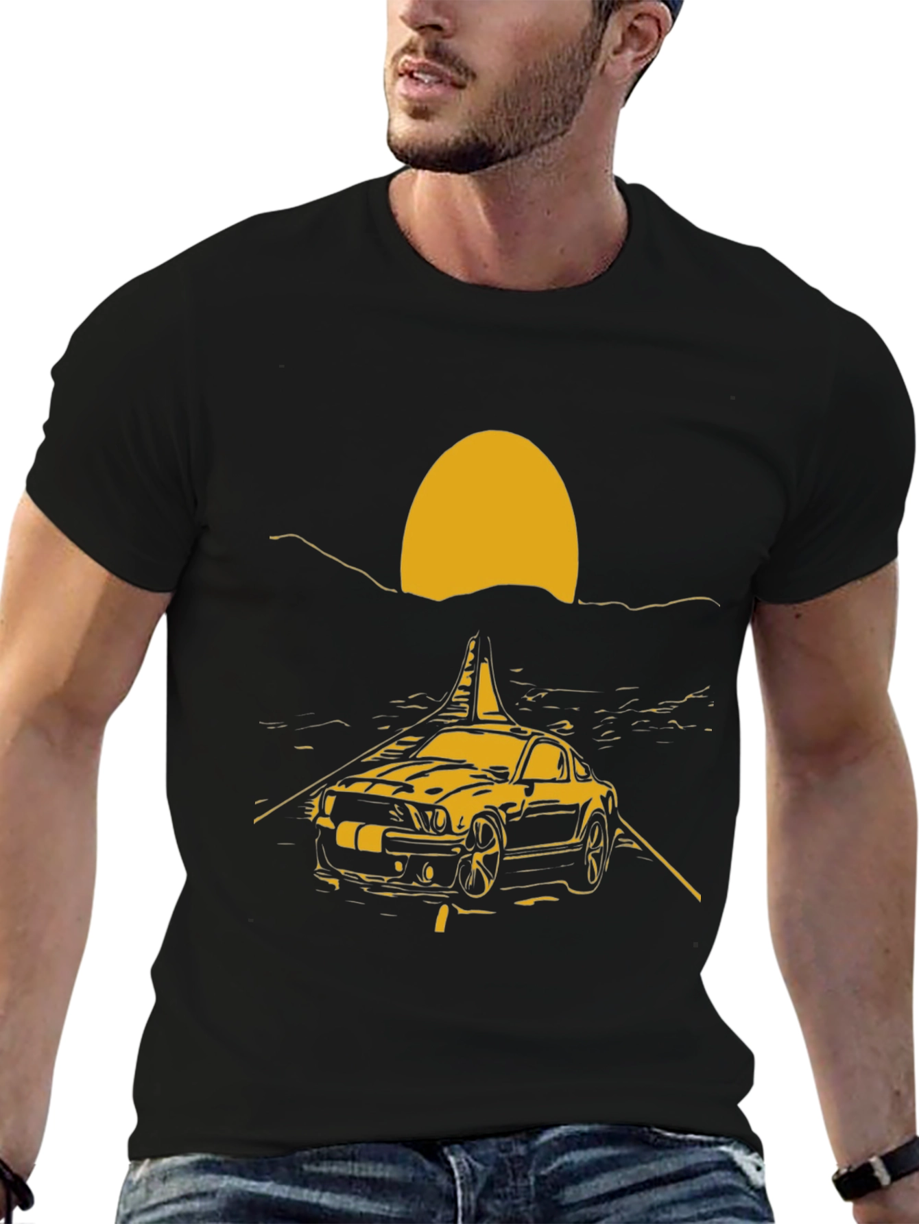 Black Sunset Mustang Graphic Tee - Black view 6