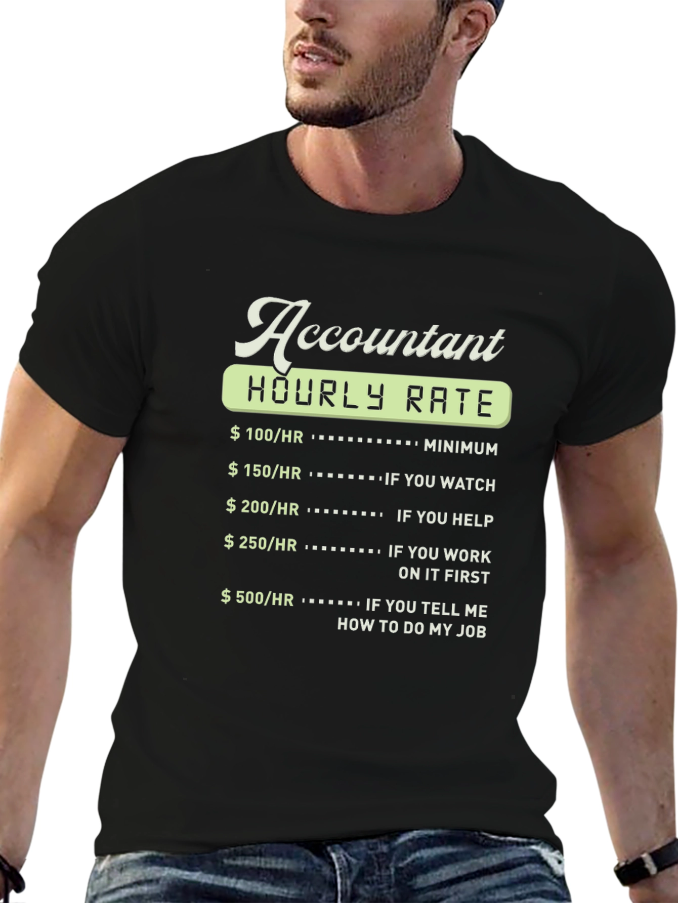 Black Accountant Hourly Rate Graphic T-Shirt view 6
