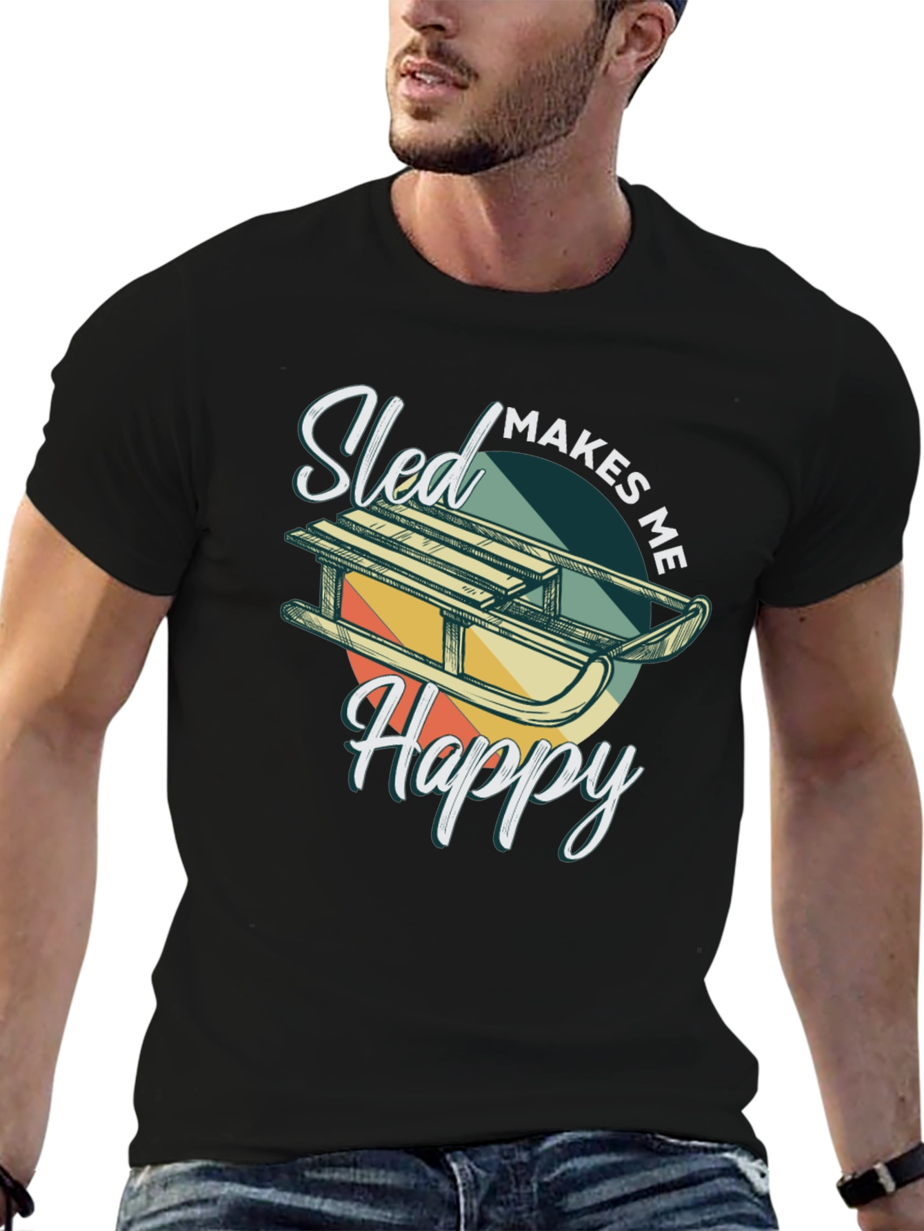 Black Sled Makes Me Happy T-Shirt view 6