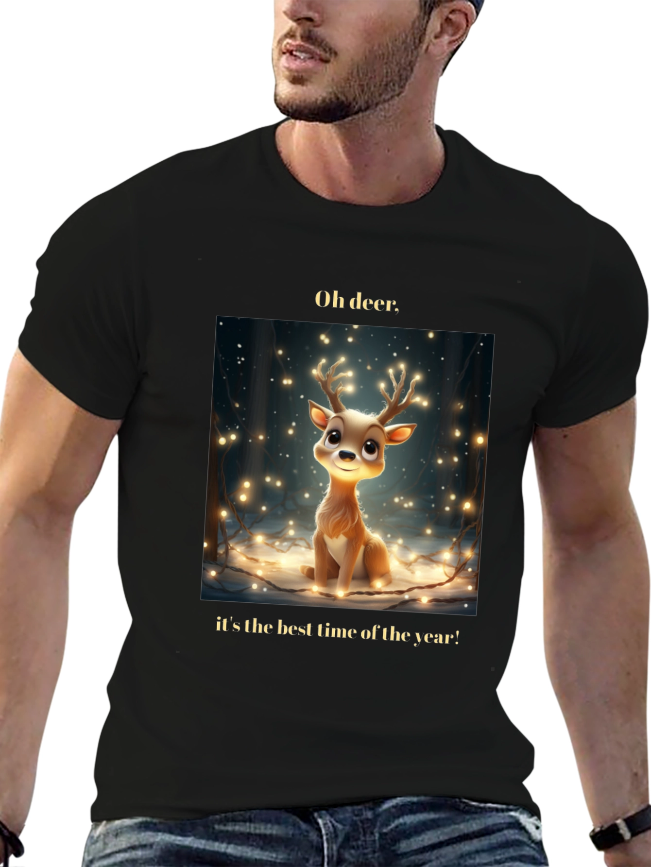 Black Oh Deer! Christmas T-Shirt - Best Time of Year view 6