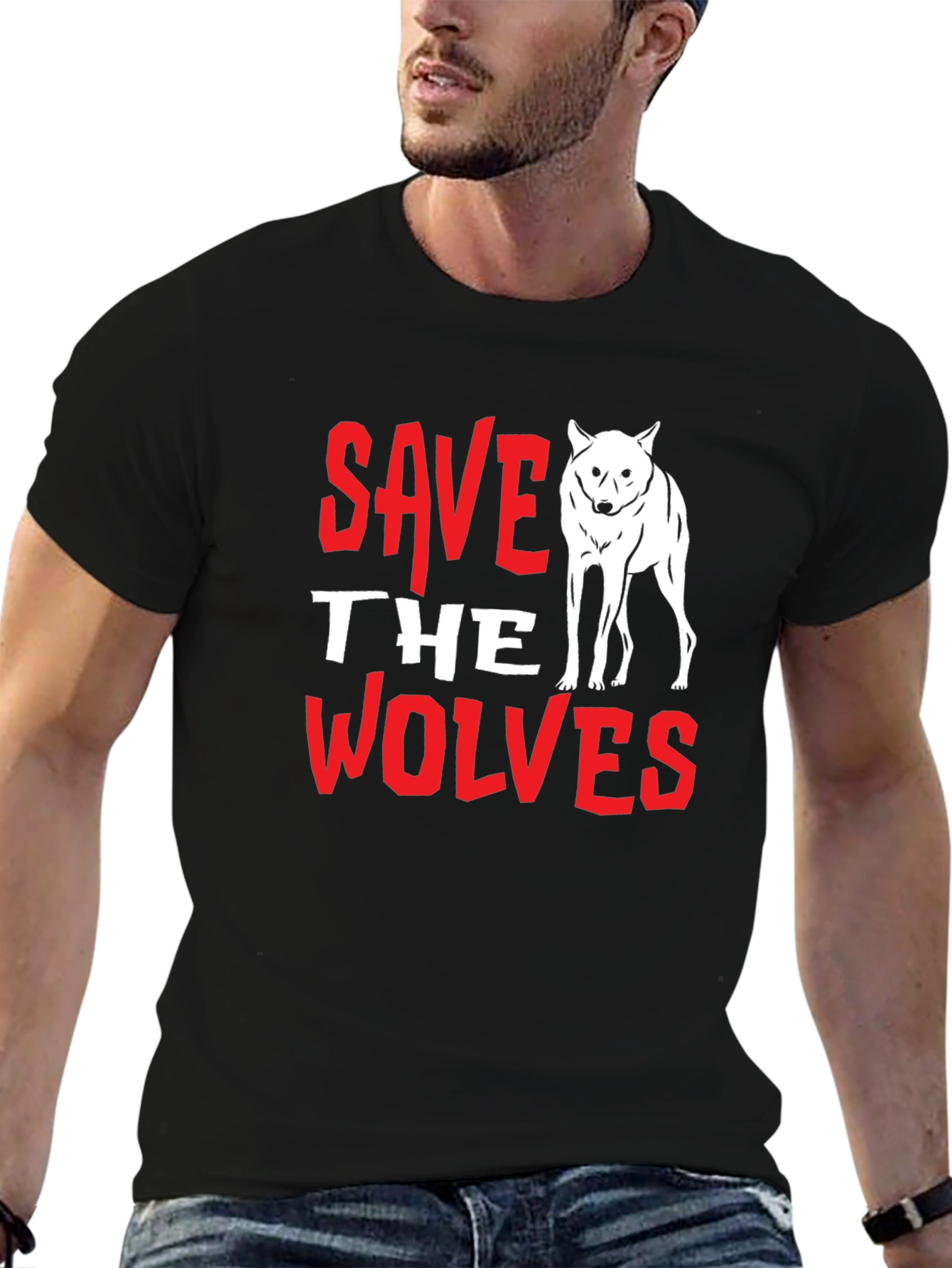 Black Save the Wolves Graphic Tee - Black view 6