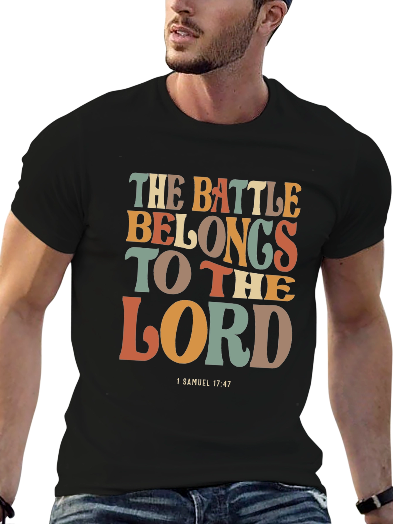 Black The Battle Belongs to the Lord T-Shirt view 6