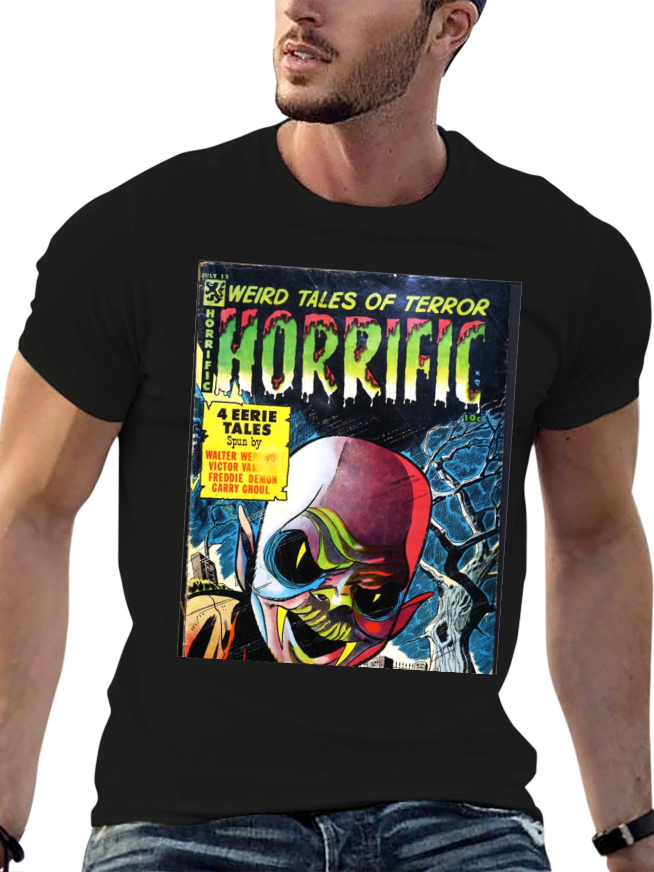 Black Horrific Comic Book T-Shirt view 6
