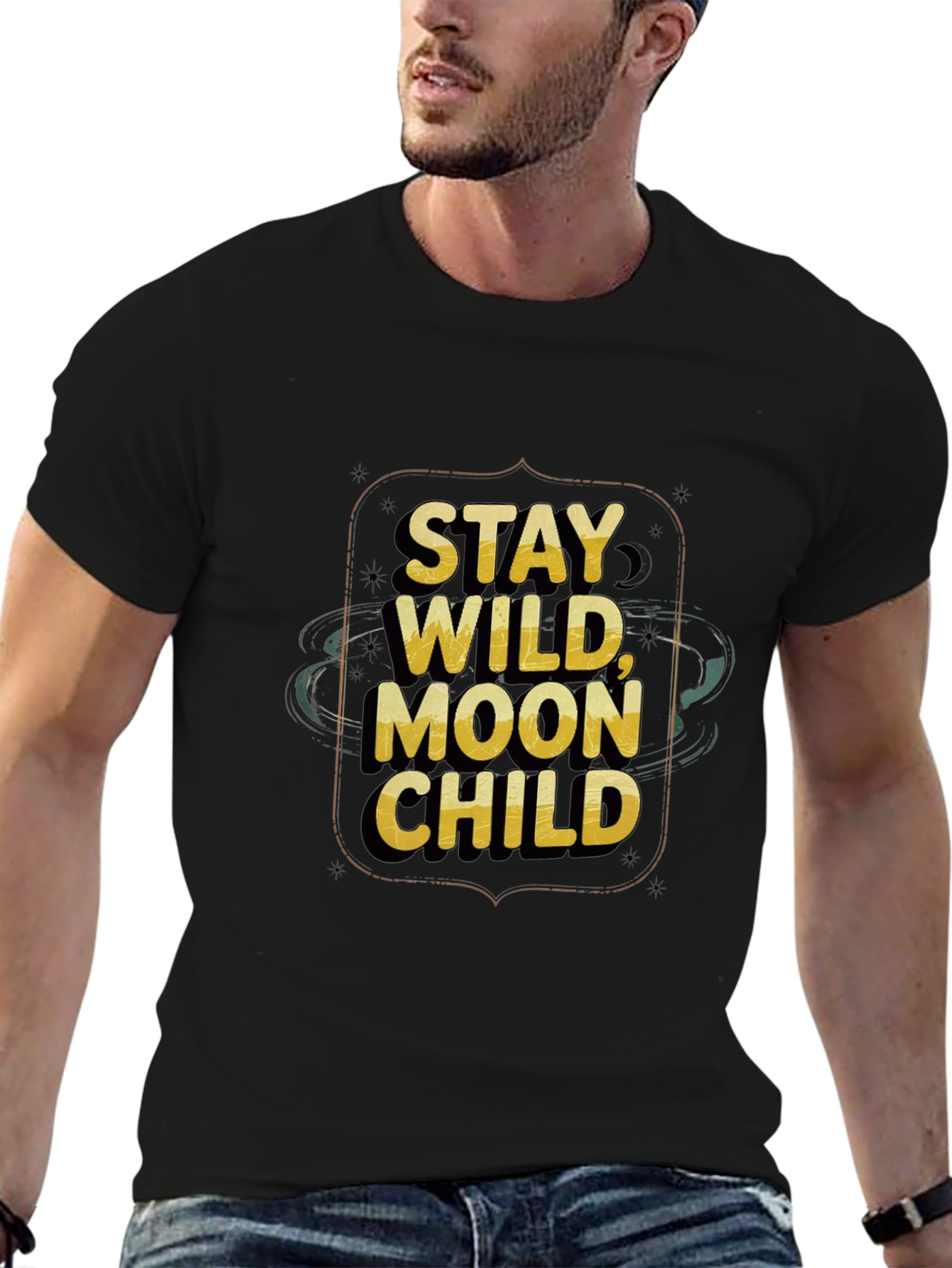 Black Stay Wild Moon Child Black Graphic Tee view 6