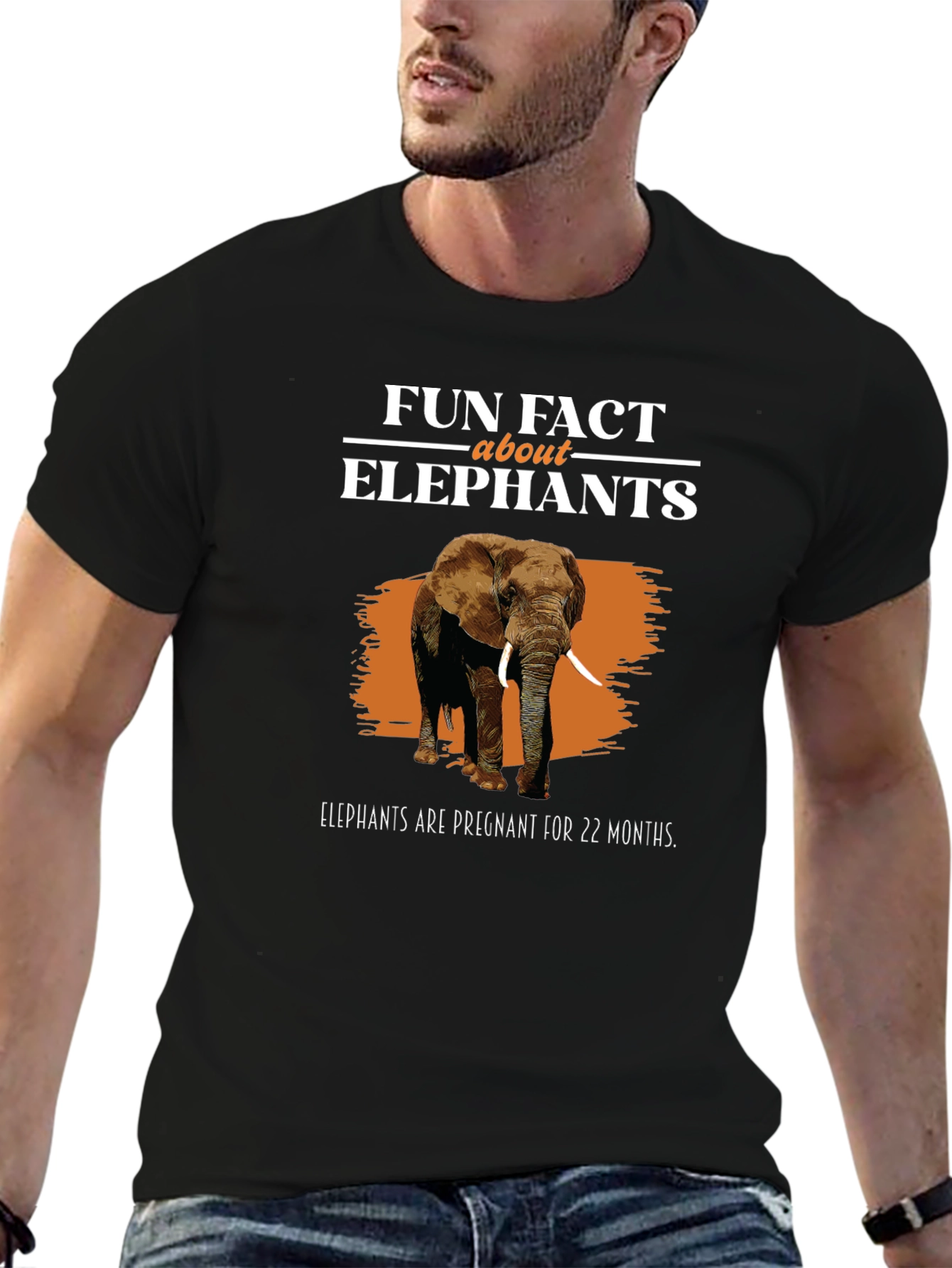 Black Fun Fact About Elephants Graphic T-Shirt view 6
