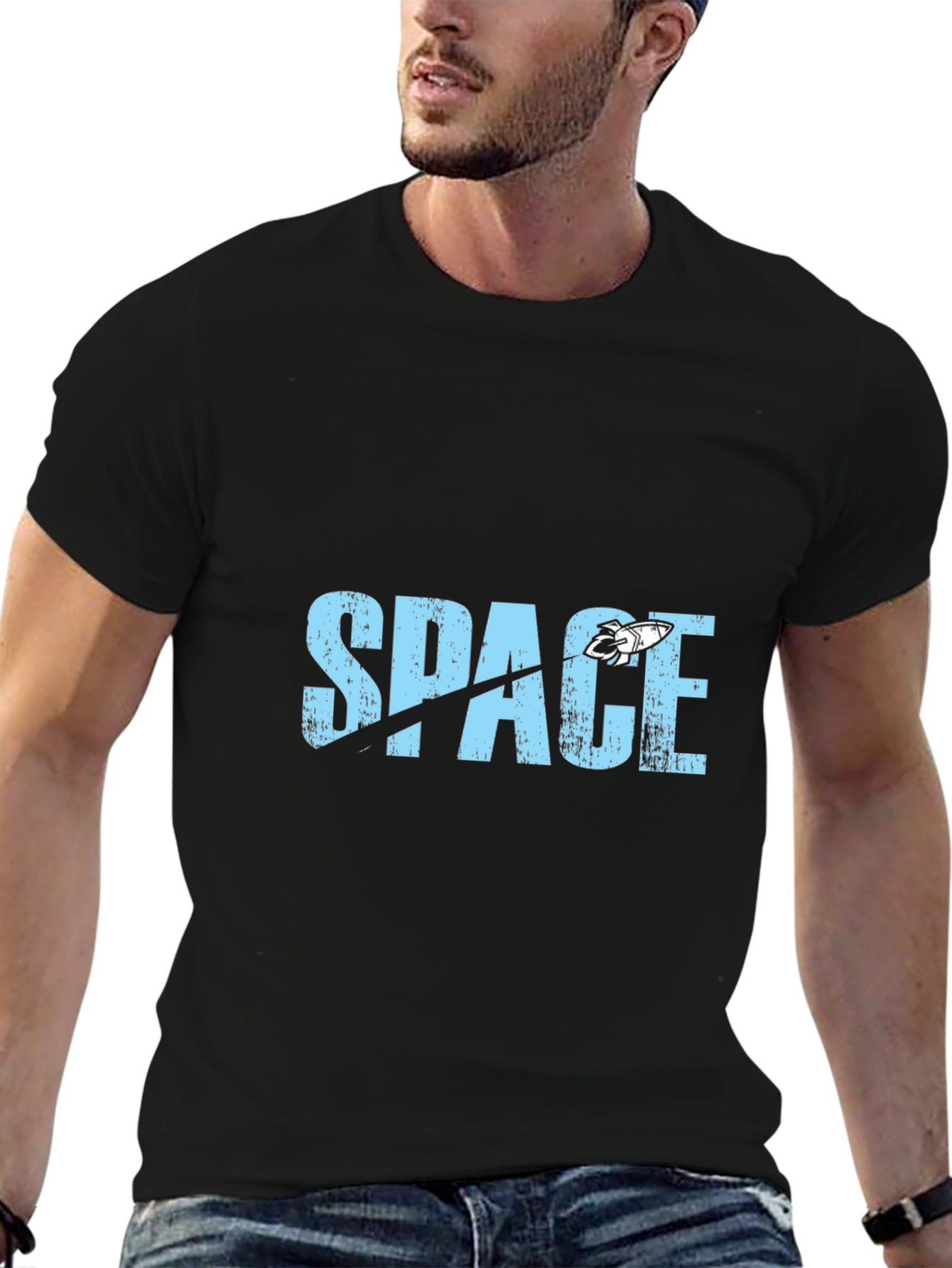 Black Space Rocket Graphic T-Shirt - Black view 6