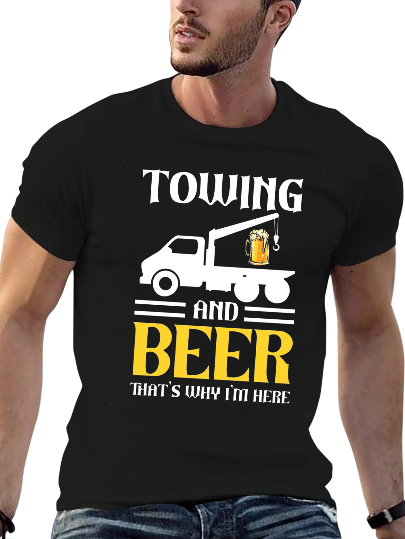 Black Towing & Beer T-Shirt - Funny Tow Truck Driver Tee view 6