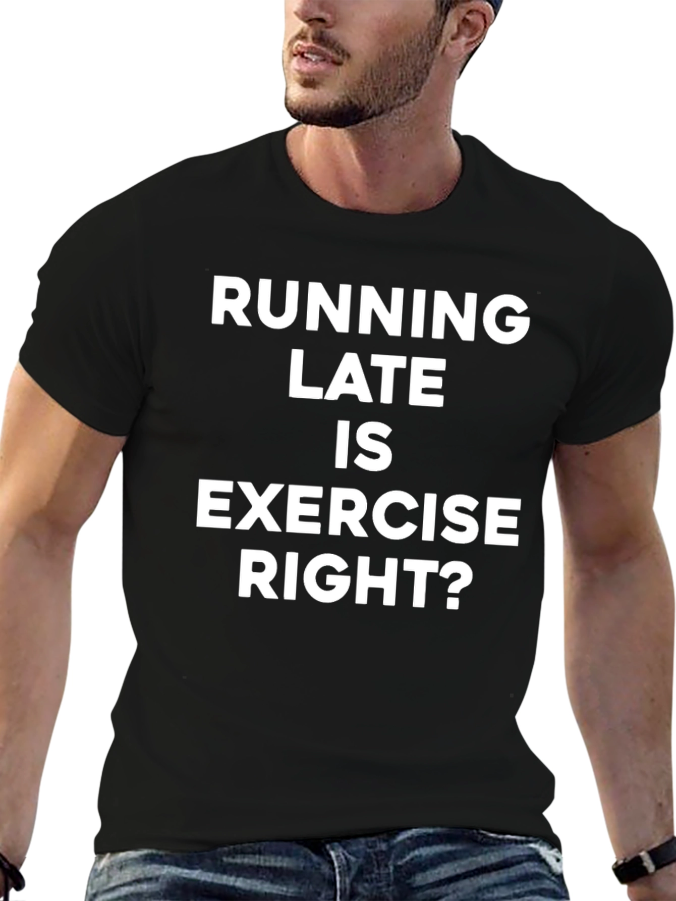 Black Running Late Exercise T-Shirt Funny Workout Tee view 6