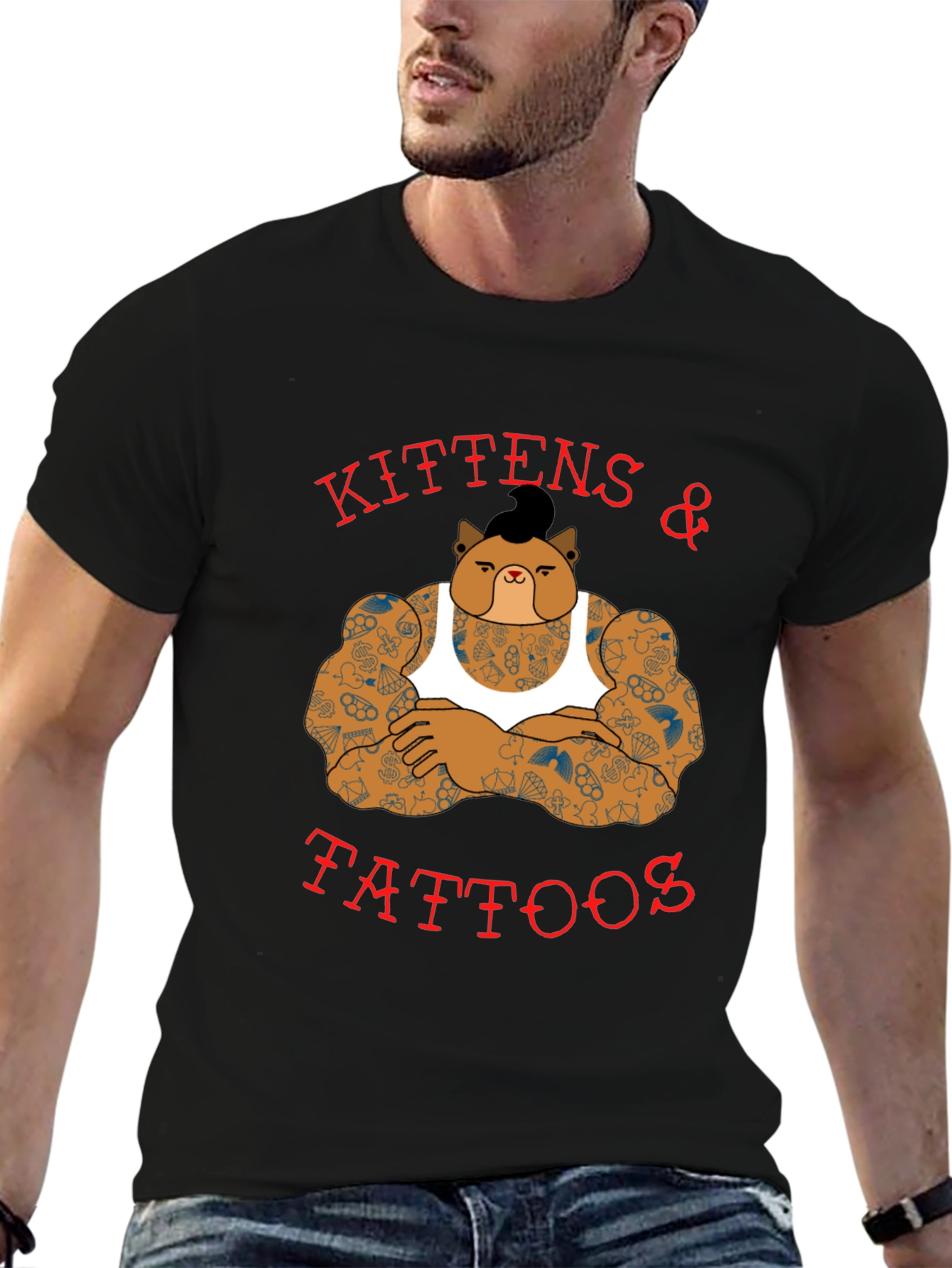 Black Kittens & Tattoos Graphic T-Shirt - Black view 6