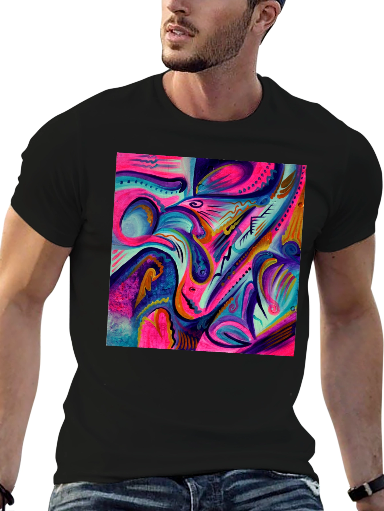 Black Abstract Art Printed Black T-Shirt view 6