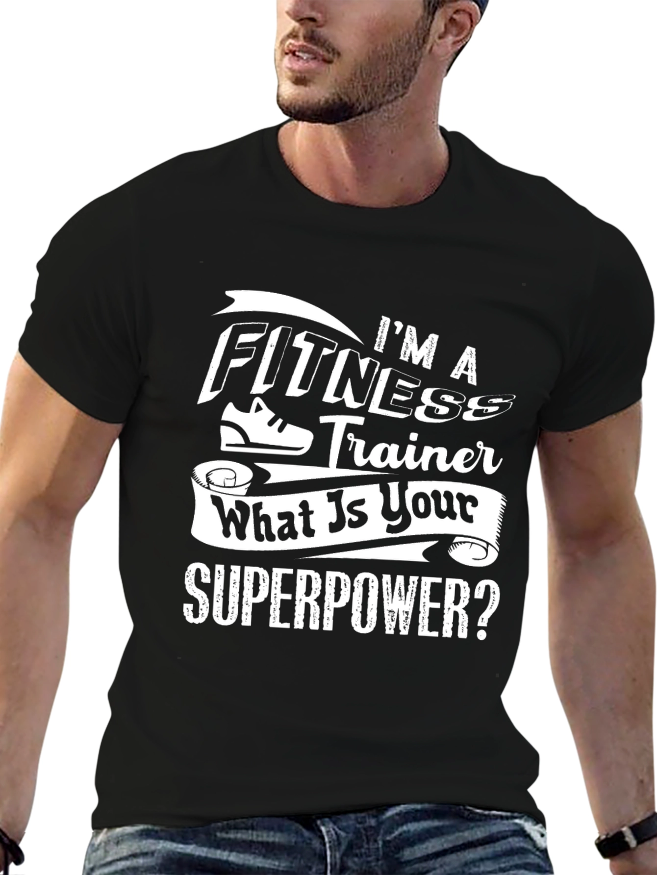 Black Fitness Trainer Superpower T-Shirt - Workout Motivation view 6
