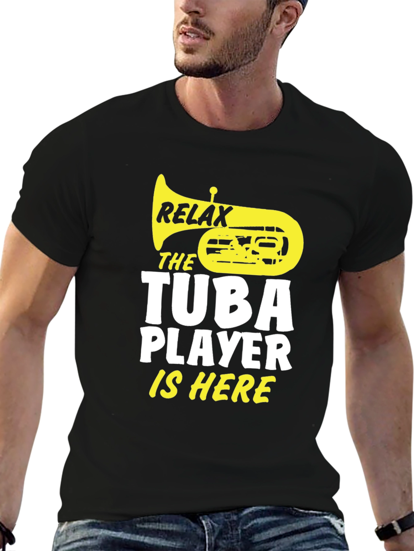 Black Relax, Tuba Player Is Here Black Graphic Tee view 6