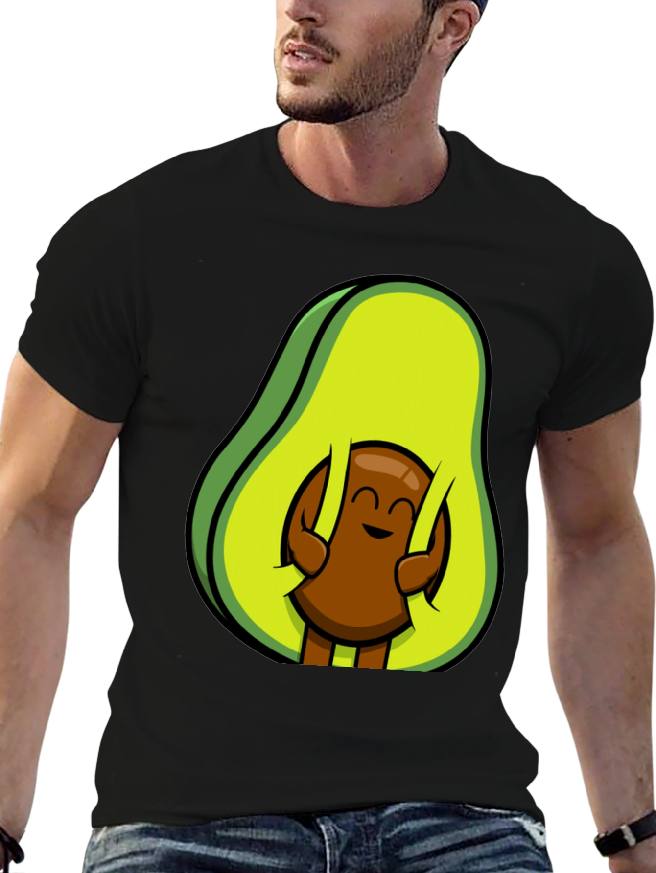 Black Funny Avocado Hugging Seed T-Shirt view 6