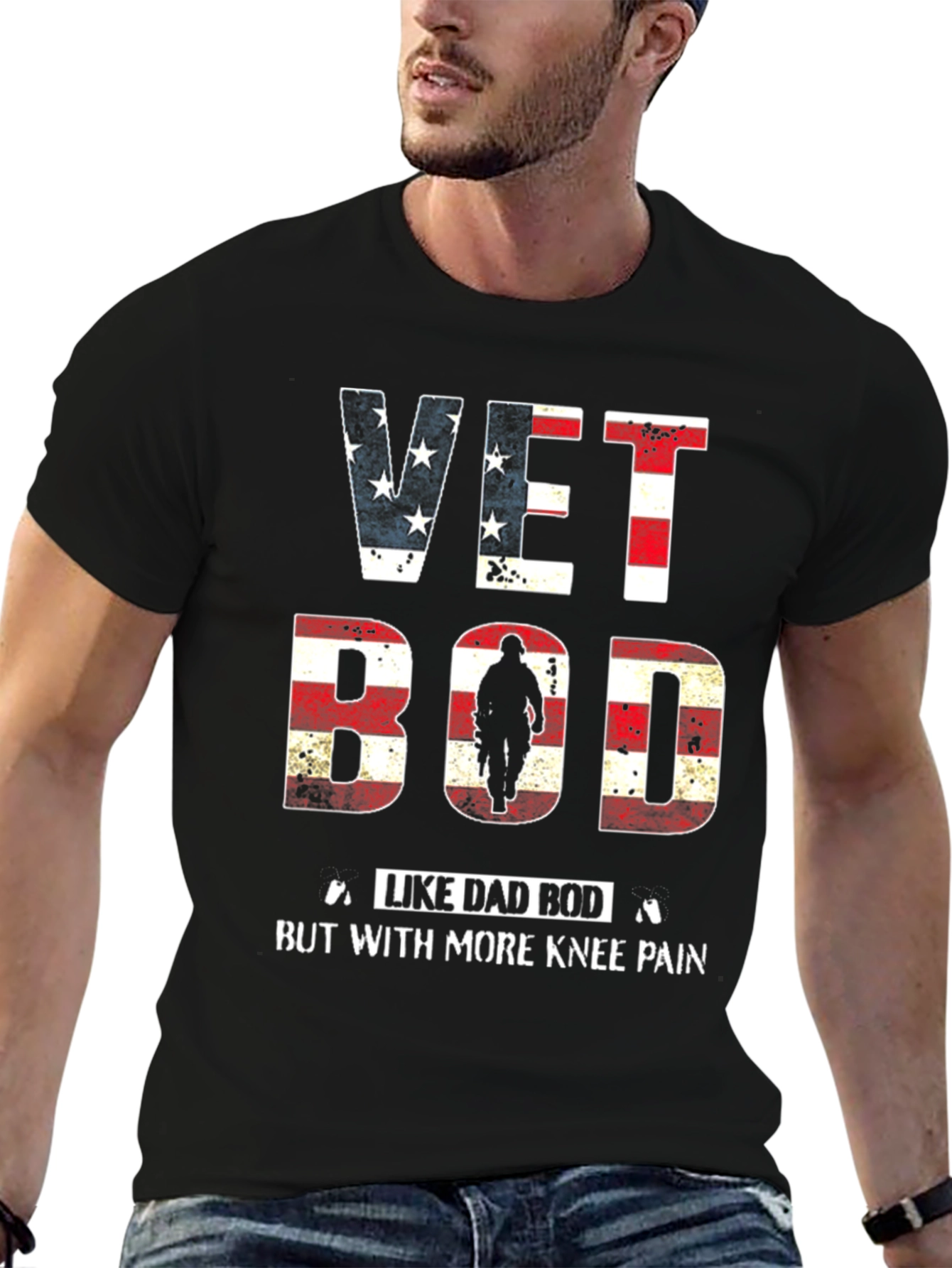 Black Vet Bod Like Dad Bod with More Knee Pain T-Shirt view 6