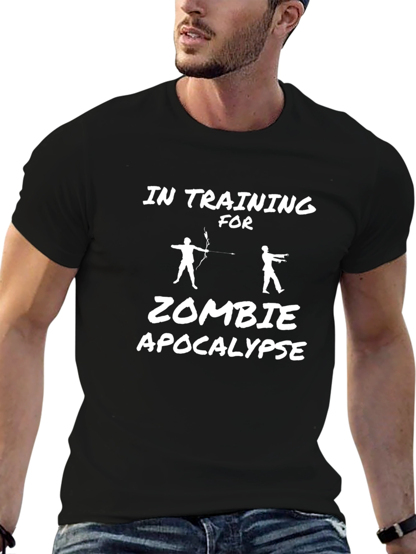 Black Zombie Apocalypse Training Black T-Shirt view 6