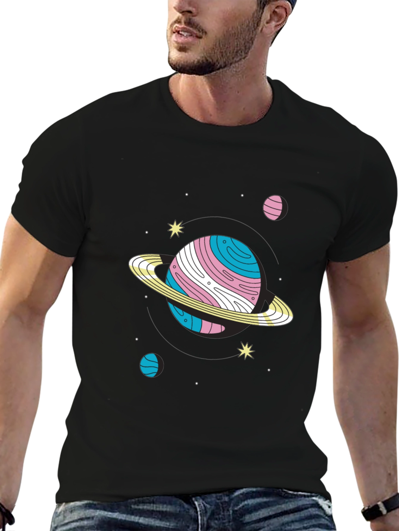 Black Trans Pride Planet Graphic T-Shirt view 6
