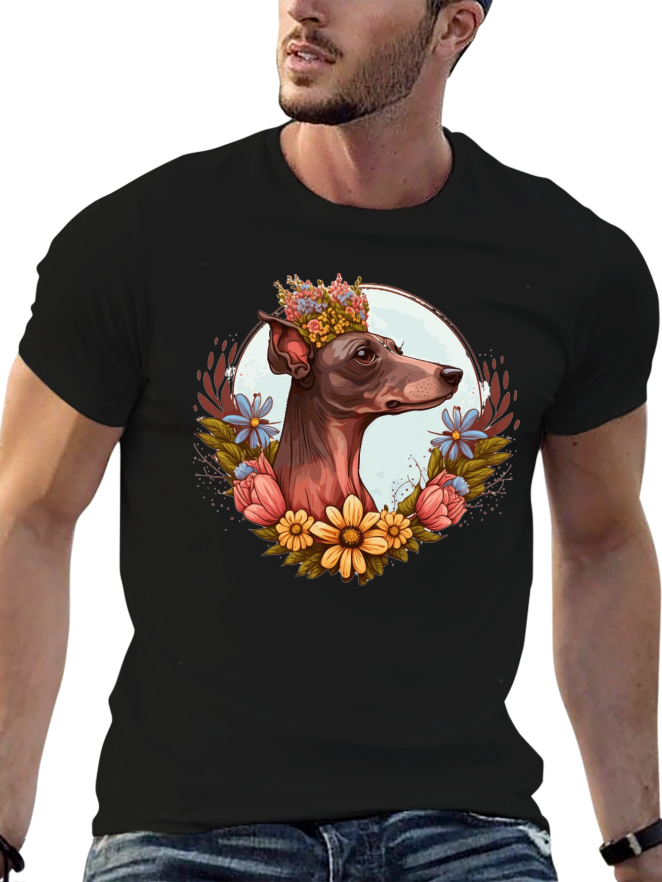 Black Dog Floral Crown Graphic Tee - Unisex view 6