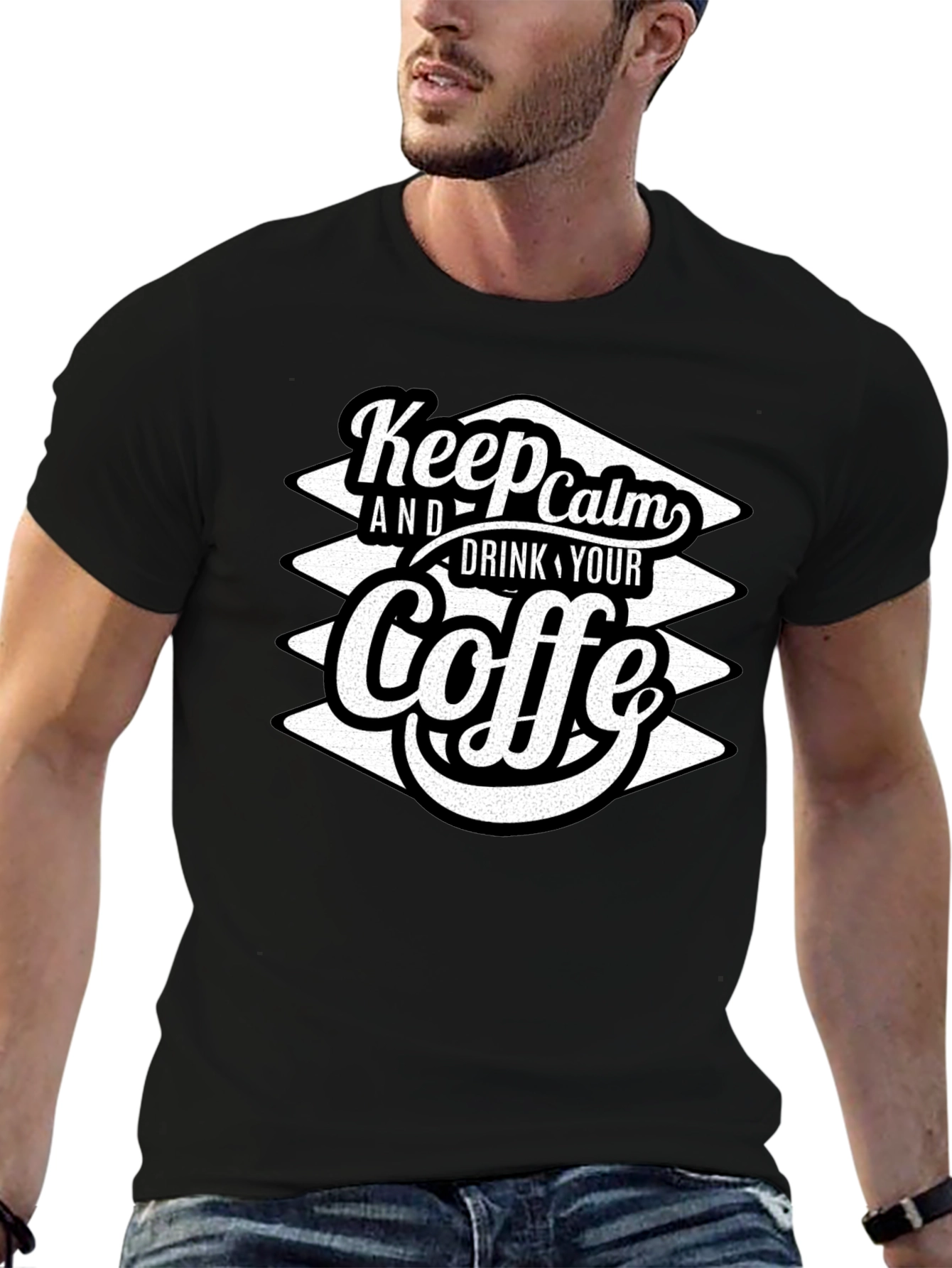 Black Keep Calm and Drink Your Coffe T-Shirt view 6