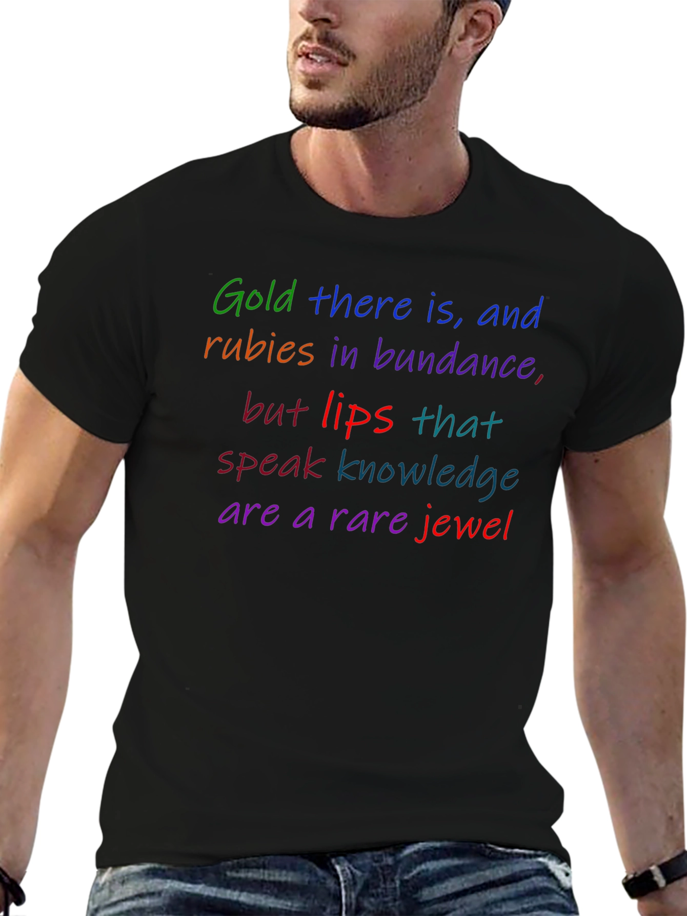 Black Colorful Word Art T-Shirt: "A Rare Jewel" view 6