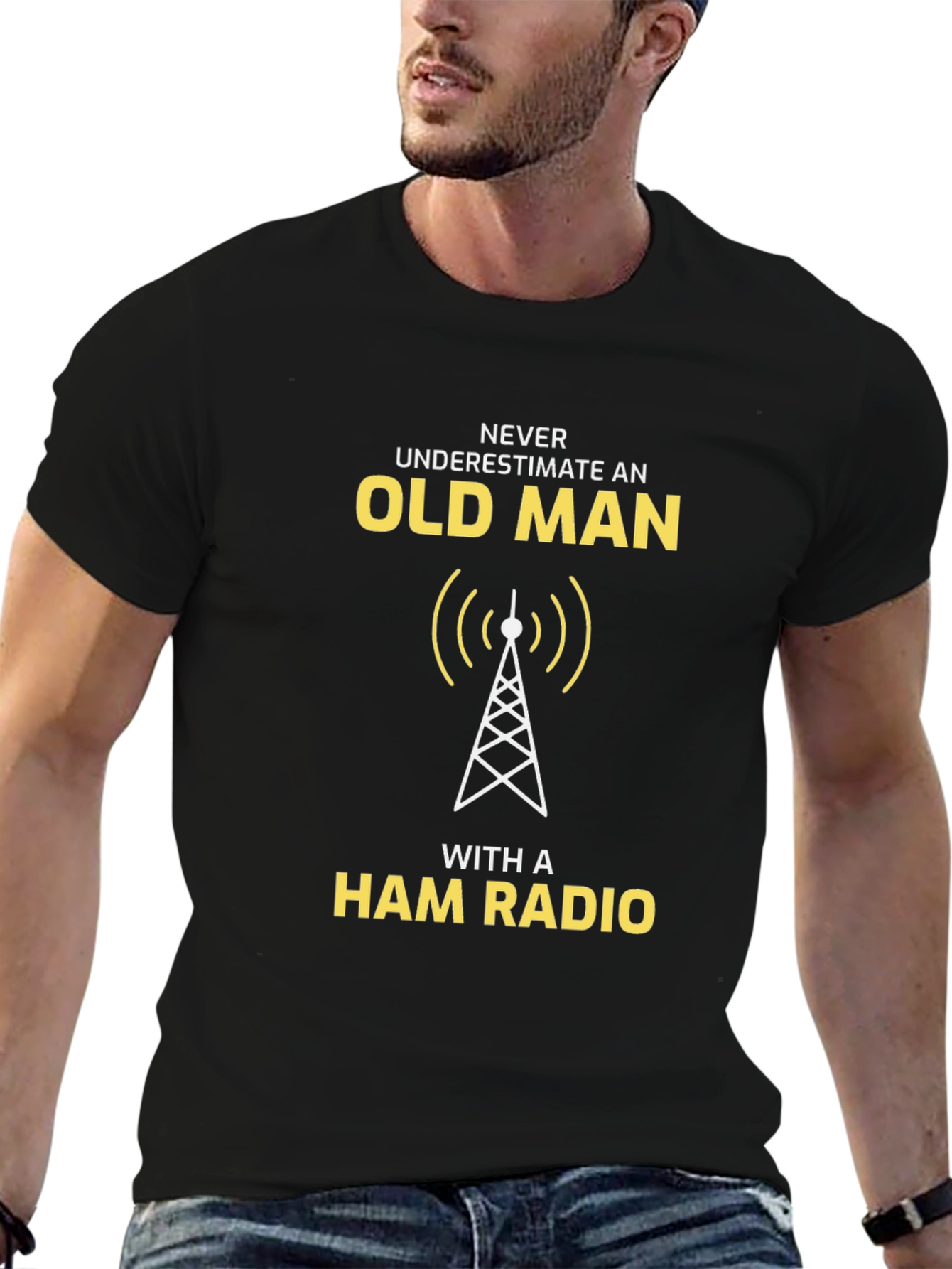 Black Never Underestimate An Old Man Ham Radio T-Shirt view 6