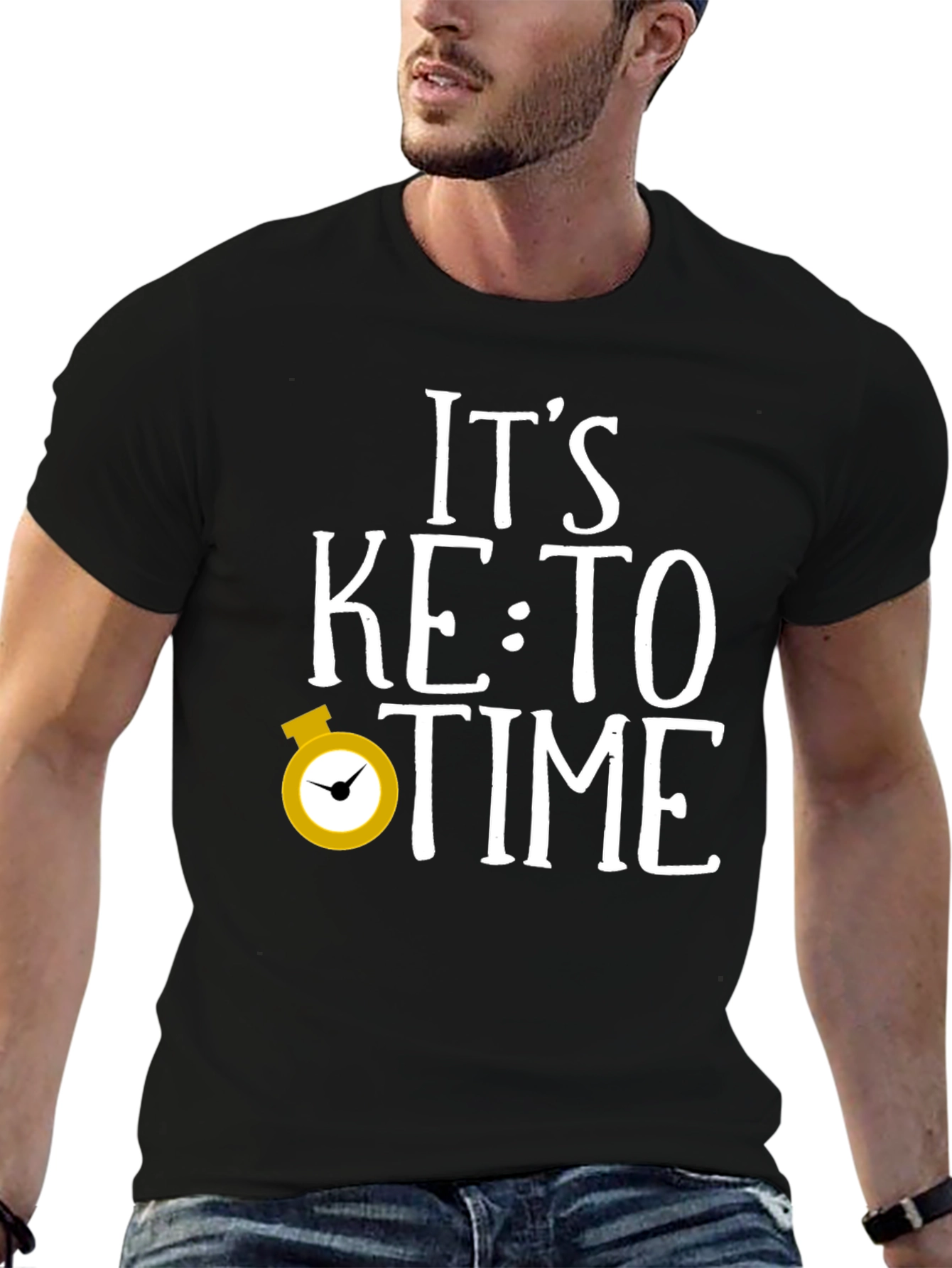 Black It's Keto Time Funny Graphic T-Shirt view 6