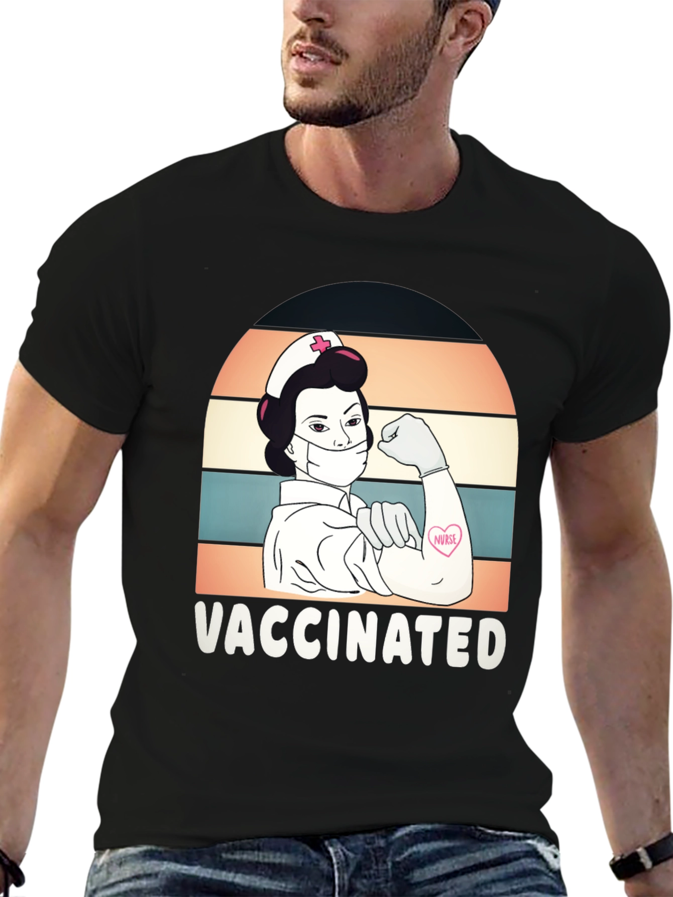 Black Vaccinated Nurse Graphic T-Shirt view 6