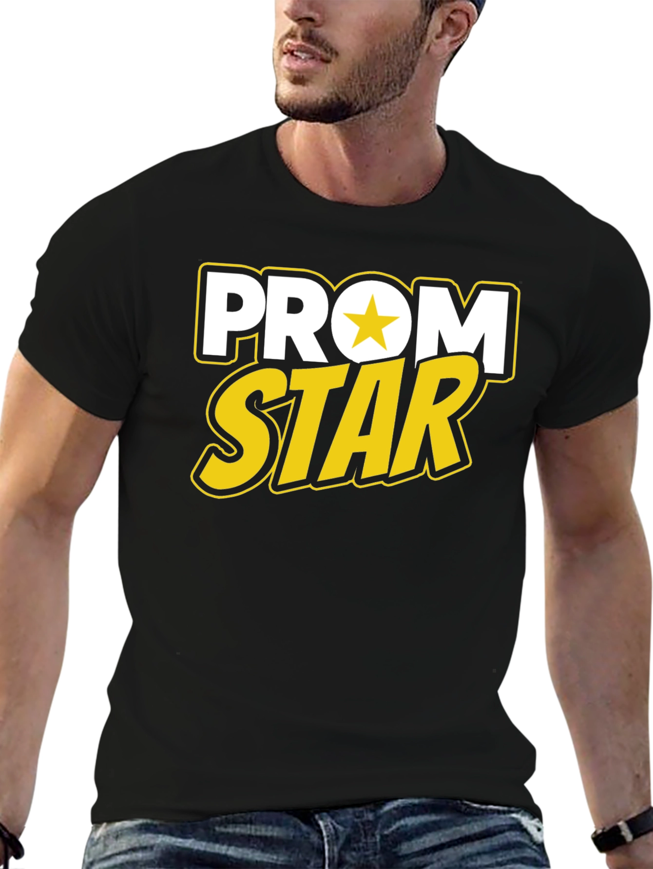 Black Prom Star Graphic Tee - Black Cotton T-Shirt view 6