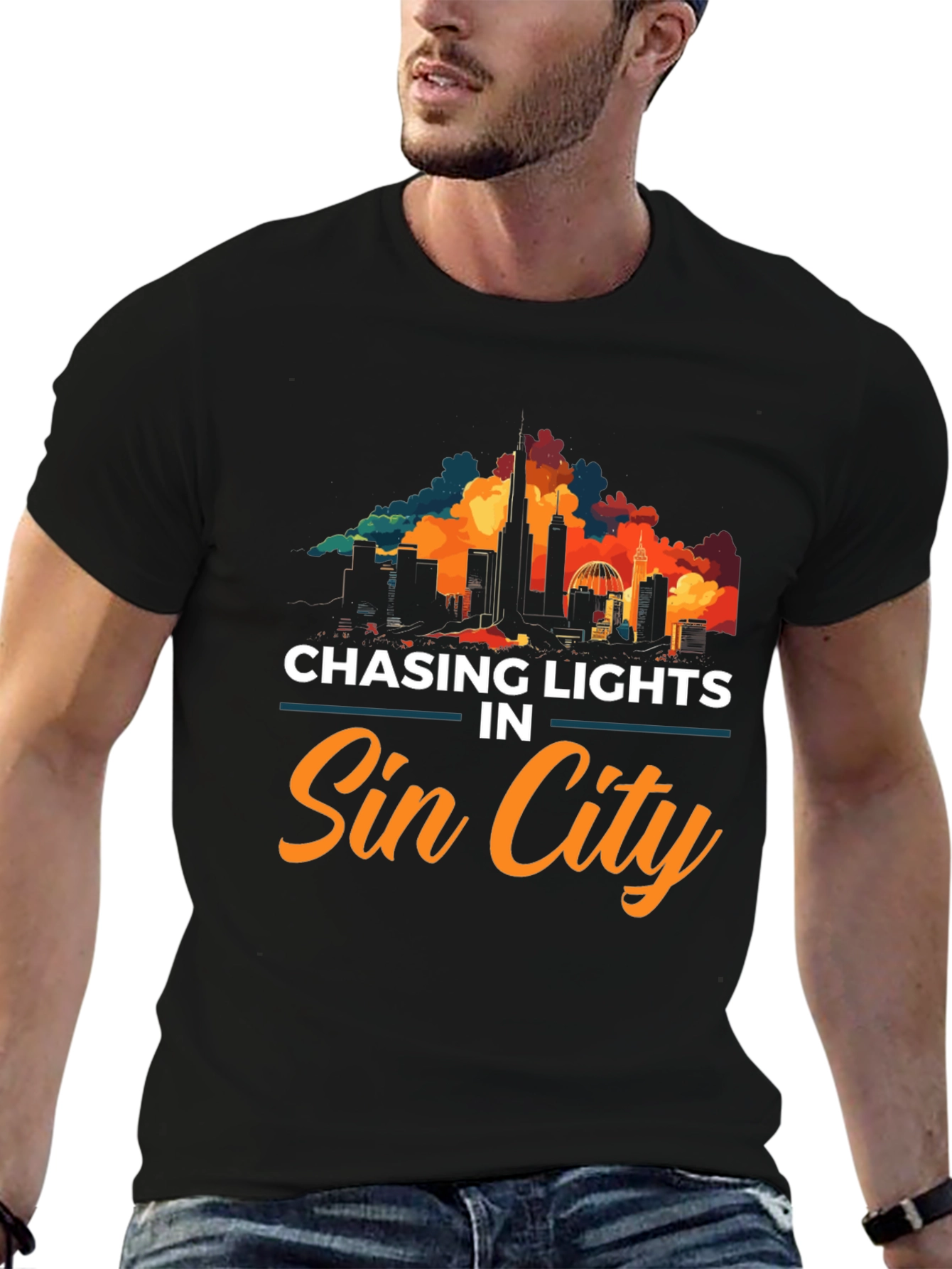Black Sin City Chasing Lights Graphic Tee view 6