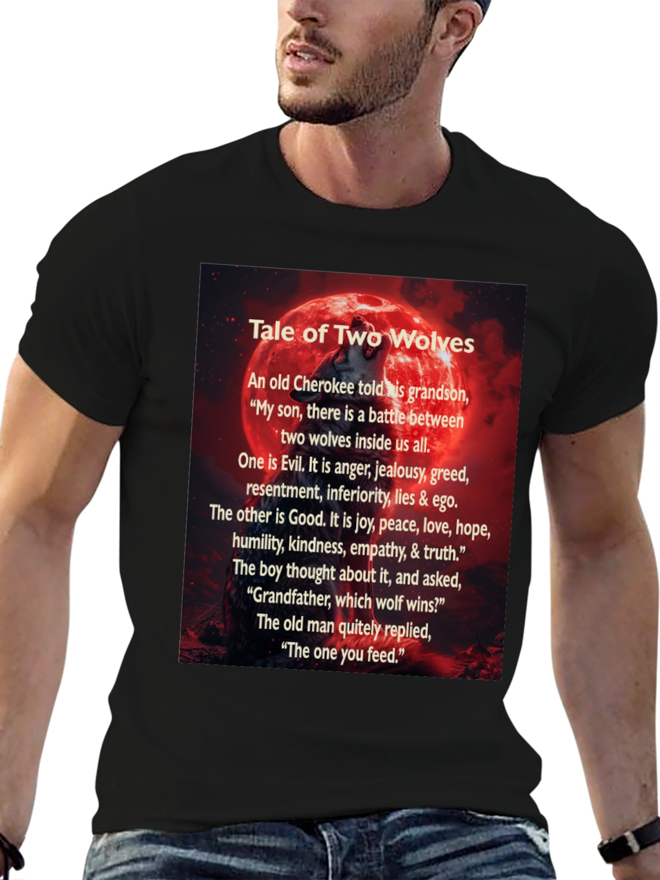 Black Tale of Two Wolves Graphic T-Shirt view 6