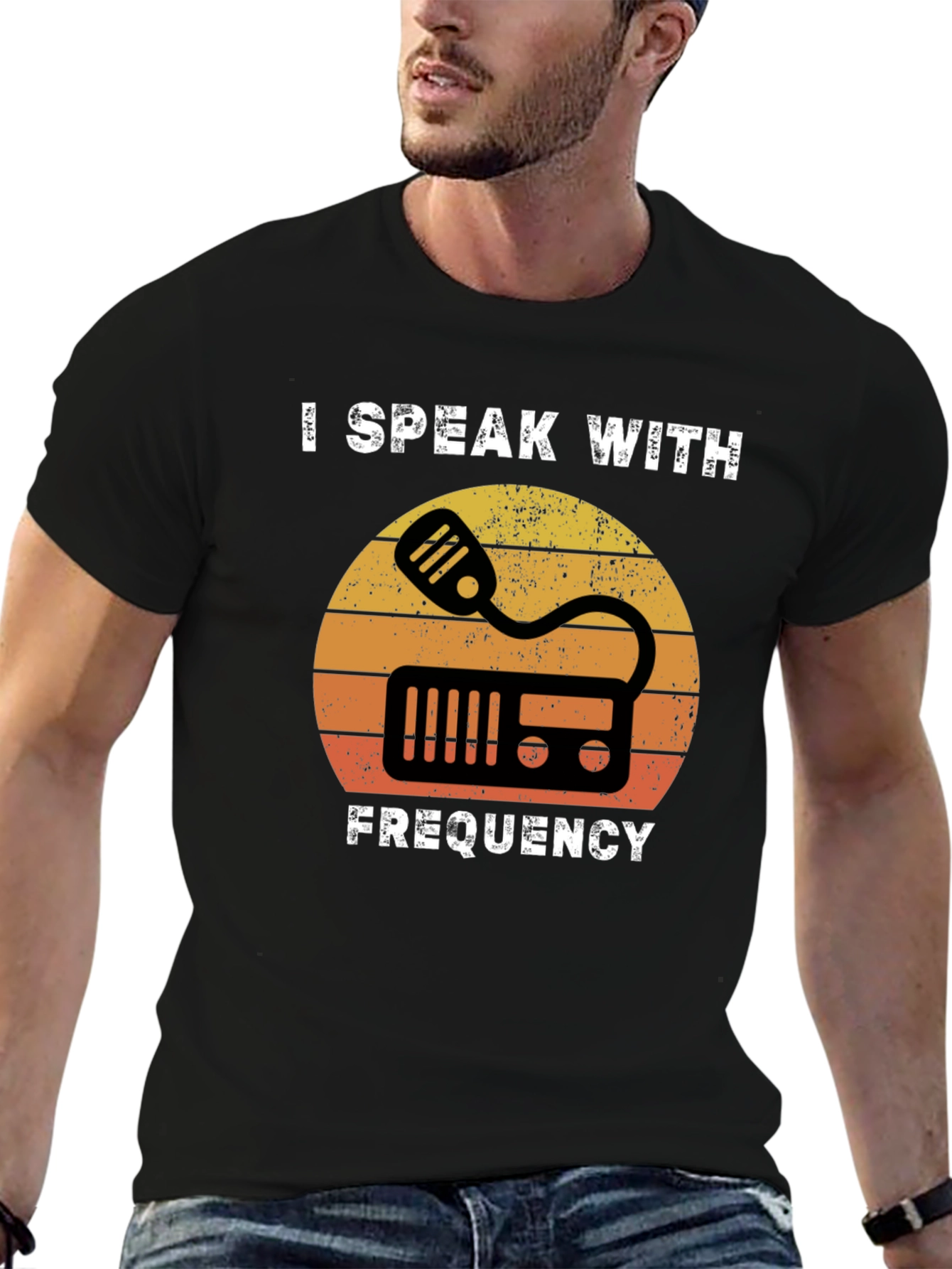 Black I Speak With Frequency Retro Ham Radio T-Shirt view 6