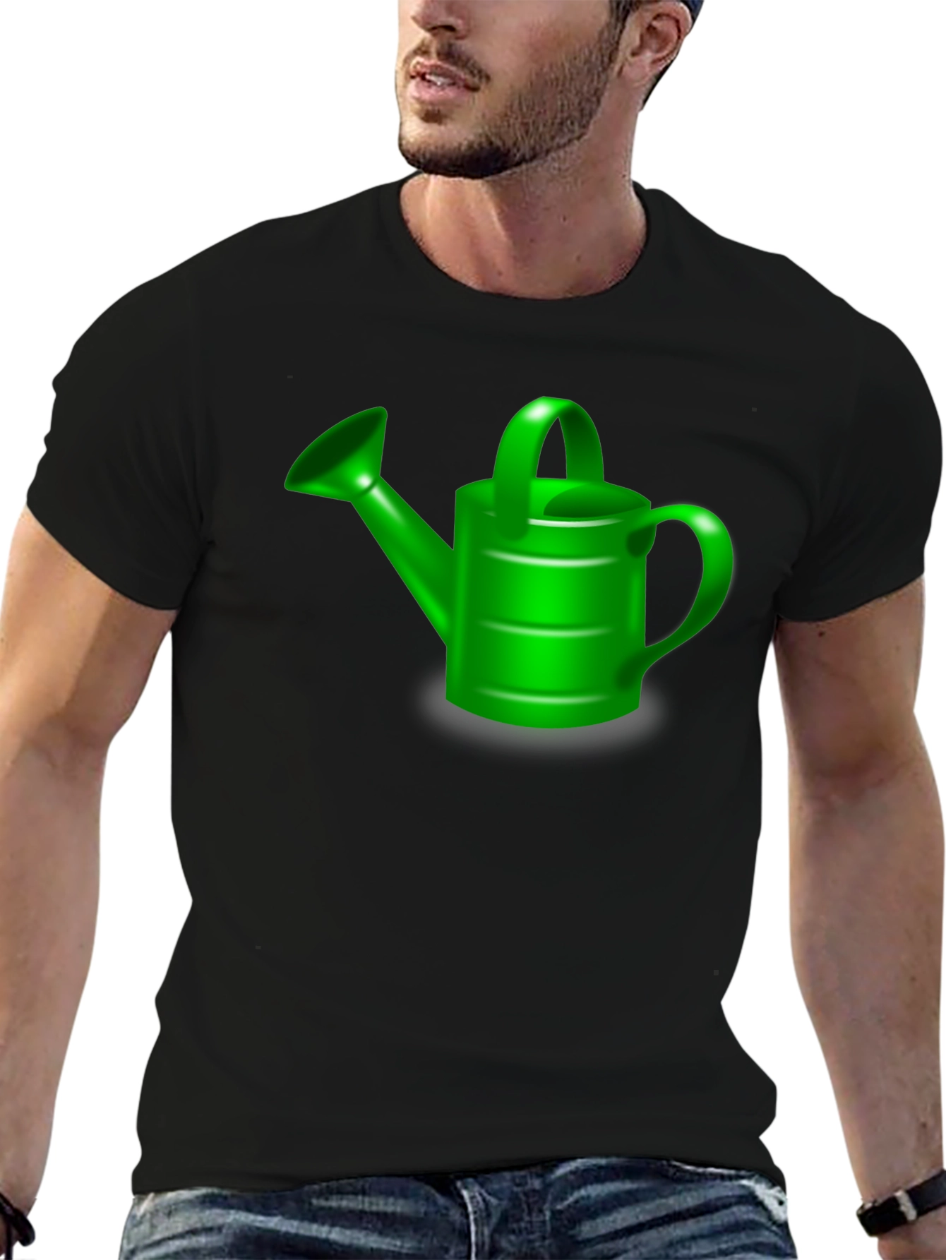 Black Green Watering Can Graphic Tee - Black Cotton T-Shirt view 6
