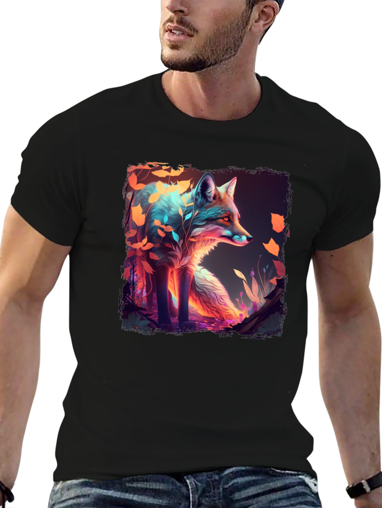Black Mystic Fox Graphic T-Shirt - Unique Design view 6