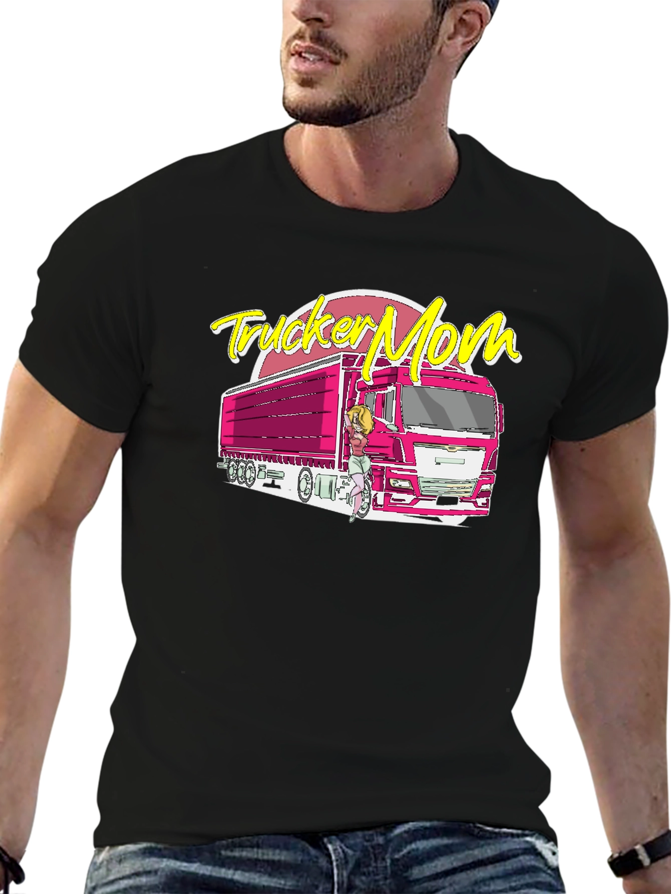 Black Trucker Mom Graphic T-Shirt - Black Cotton Blend Tee view 6