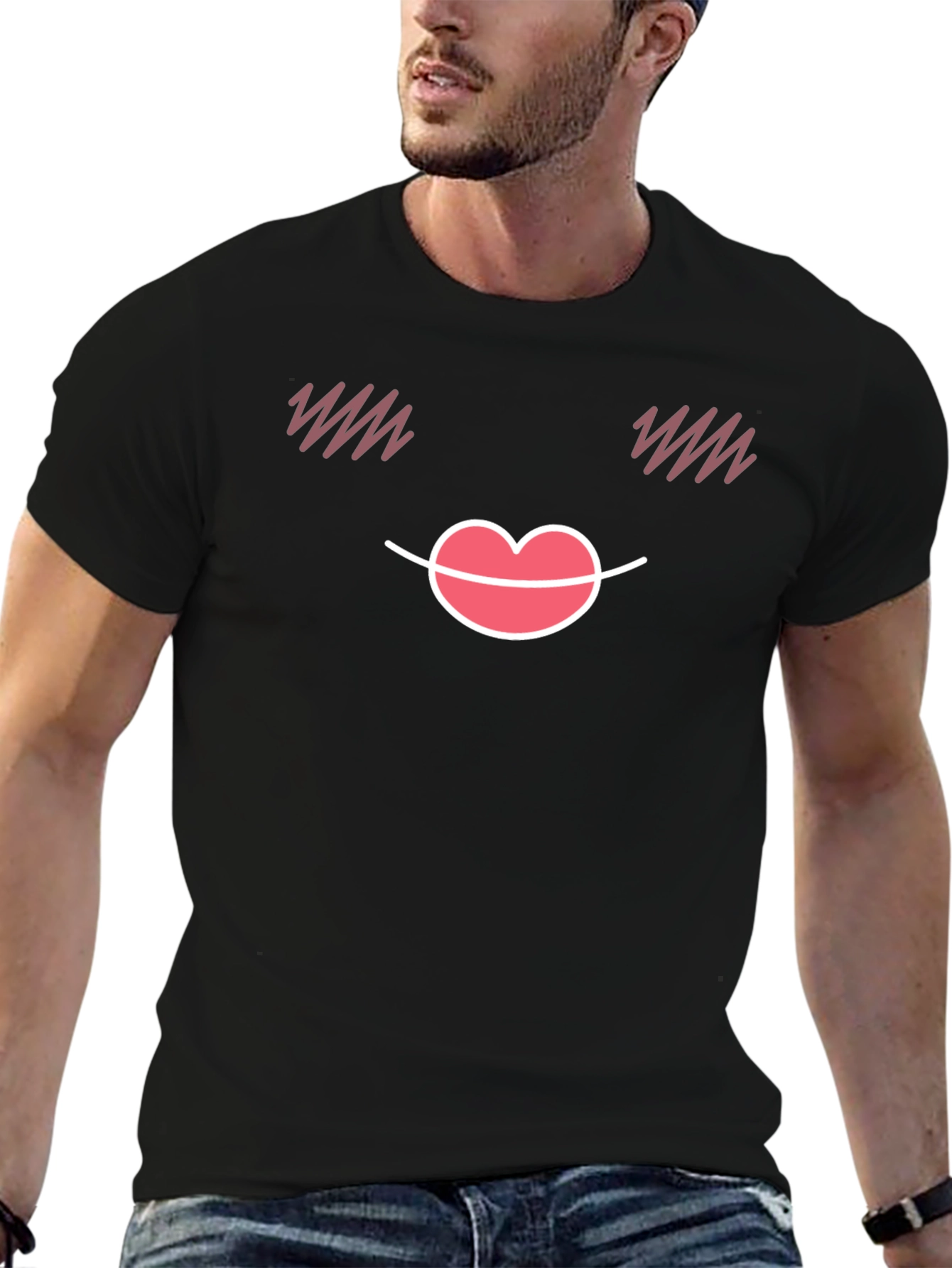 Black Cute Emoji Face Black T-Shirt view 6